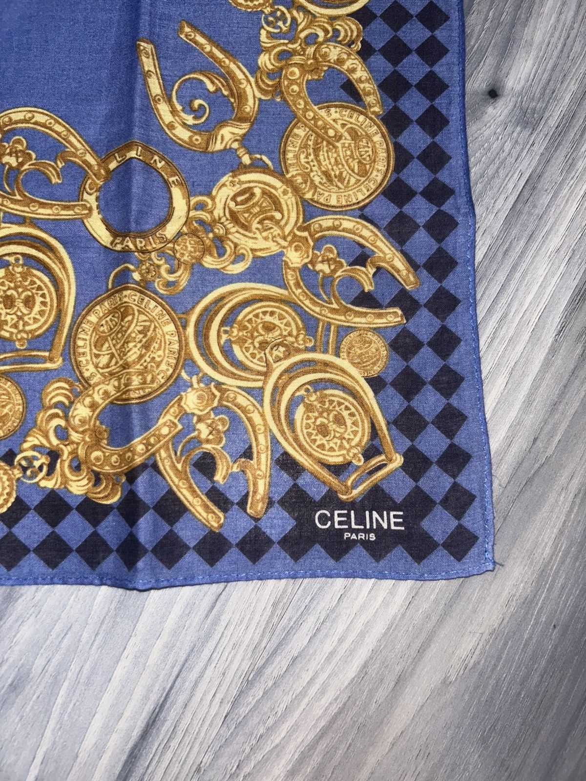 Celine Vintage Celine Blue Cotton Handkerchief with Gold Design Size ONE SIZE - 4 Thumbnail
