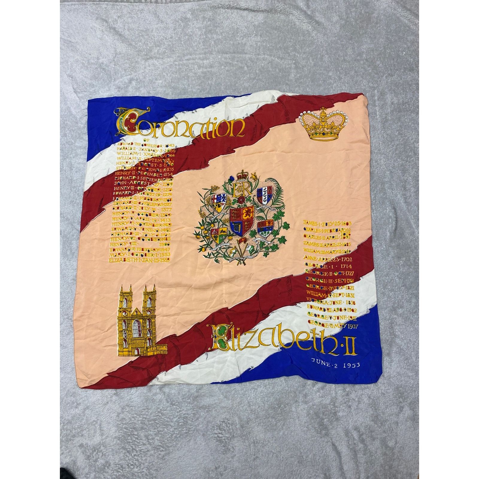 Unknown London 1953 Vintage Queen Elizabeth ll Coronation Large Scarf Size ONE SIZE - 4 Thumbnail