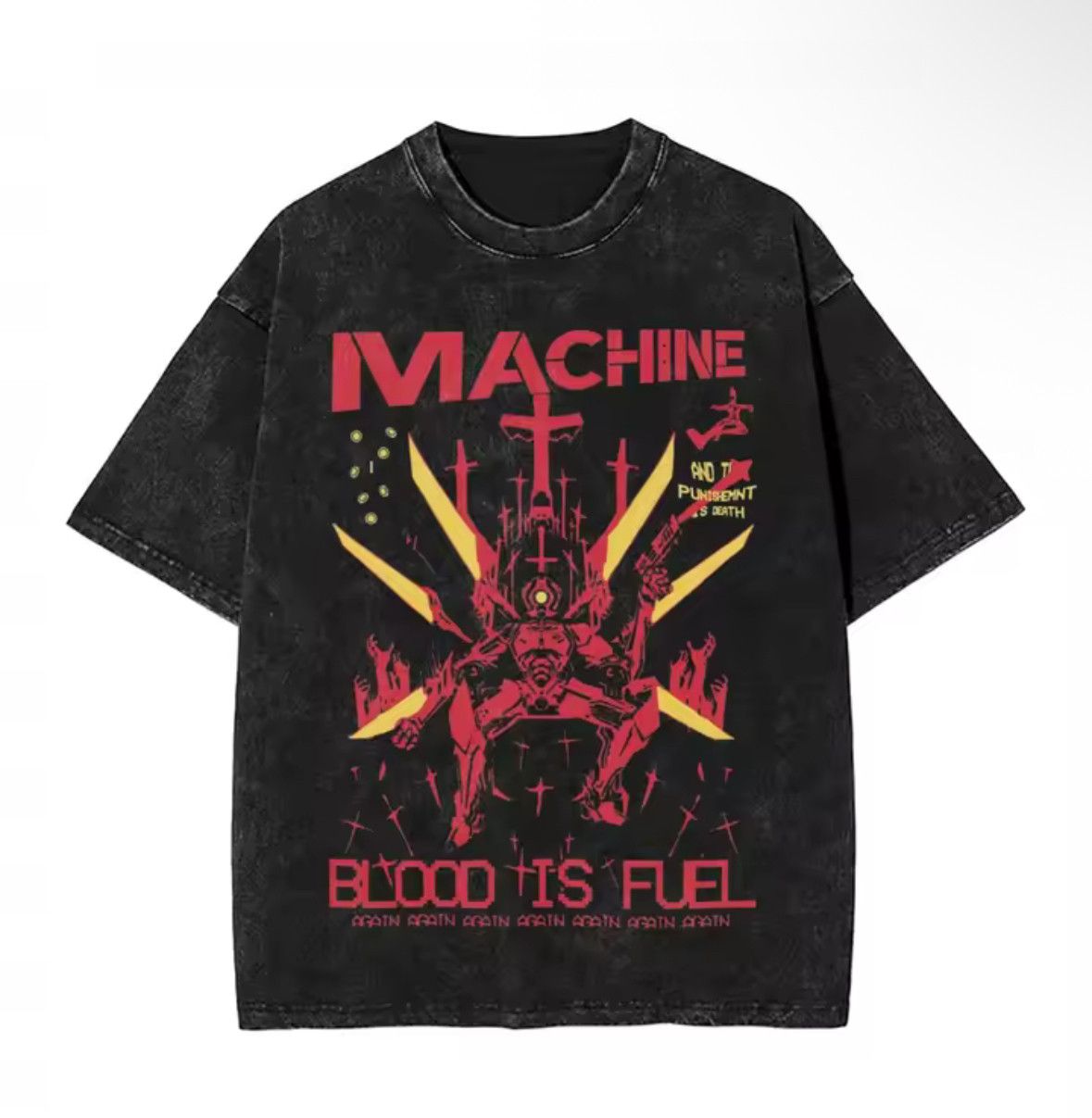 Japanese Brand High Street Anime Machine Blood Print Washed Black T-Shirt Size US XL / EU 56 / 4 - 1 Thumbnail