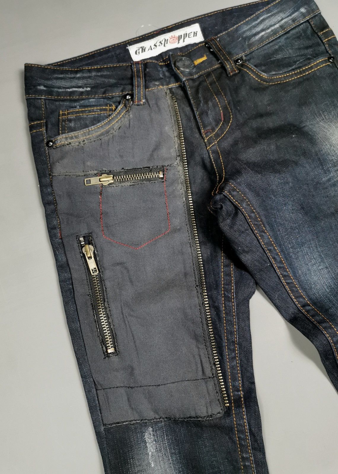 Le Grande Bleu (L.G.B.) Grasshopper Patch Zipper Pocket Skinny Jeans Size US 28 / EU 44 - 3 Thumbnail
