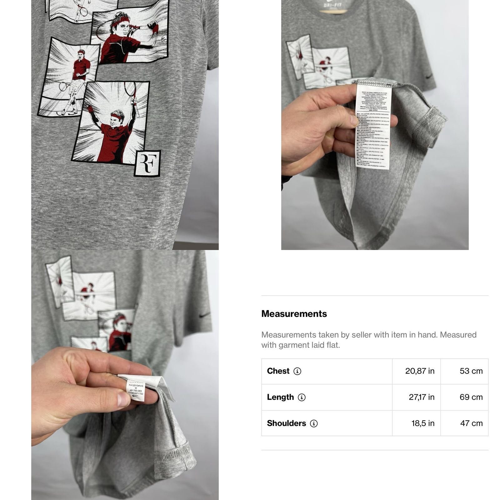 Nike NIKE RF Tennis Dri-Fit T-Shirt Mens M Retro Gray Nike Roger Federer RF Dri-Fit Tennis Shirt Size US M / EU 48-50 / 2 - 8 Thumbnail