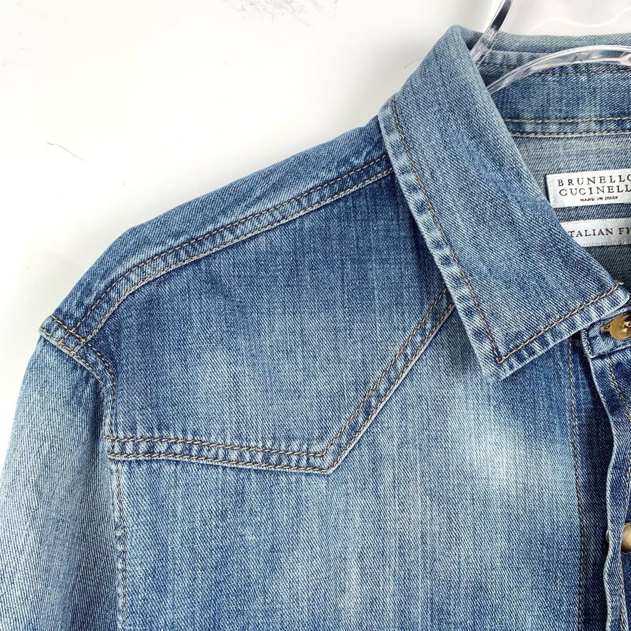 Brunello Cucinelli Brunello Cucinelli BC Washed Deep Blue Denim Cotton Long-Sle Size US M / EU 48-50 / 2 - 6 Thumbnail