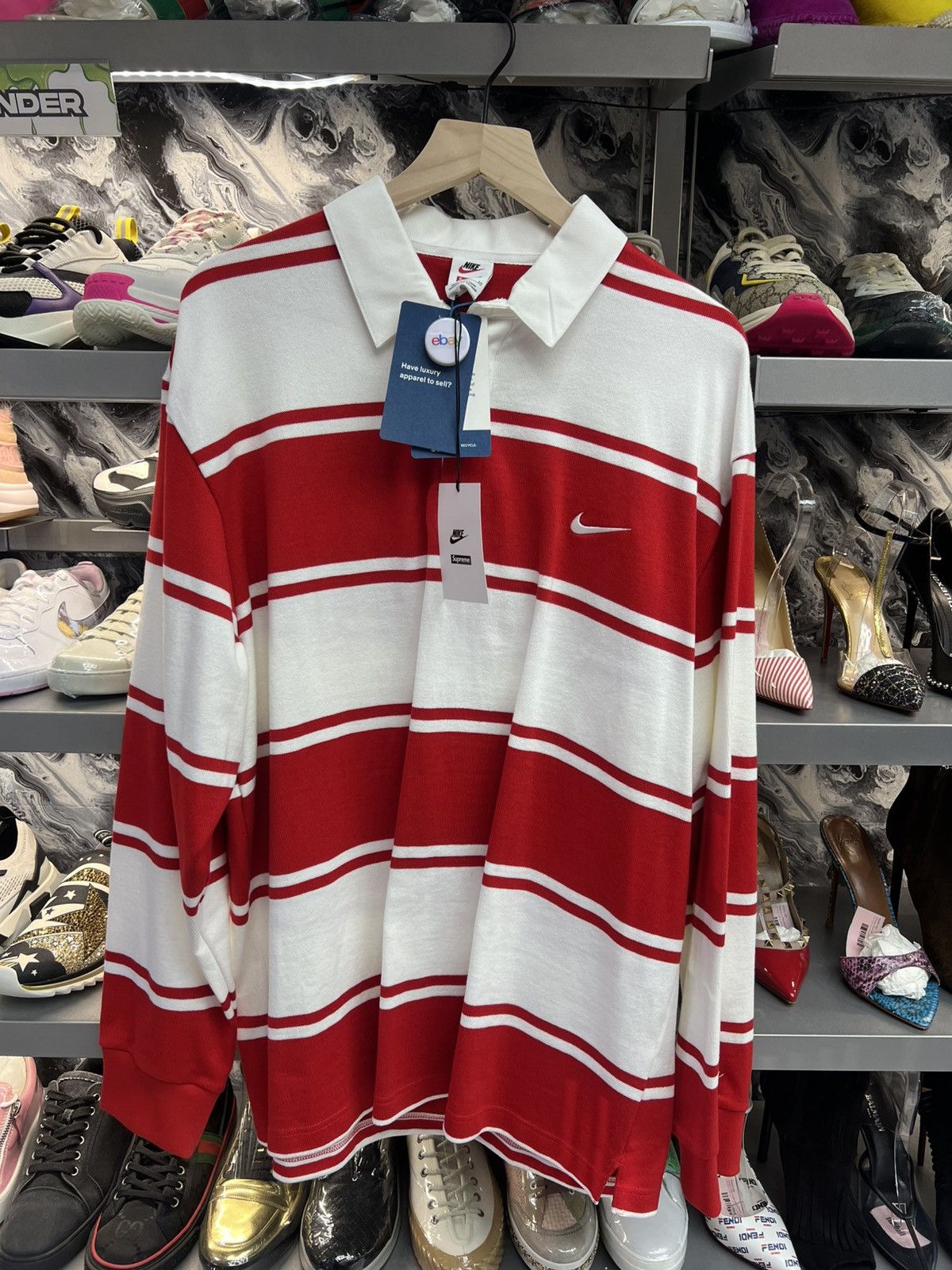 Nike Supreme x Nike Stripe Rugby Red Shirt Size US XL / EU 56 / 4 - 1 Thumbnail