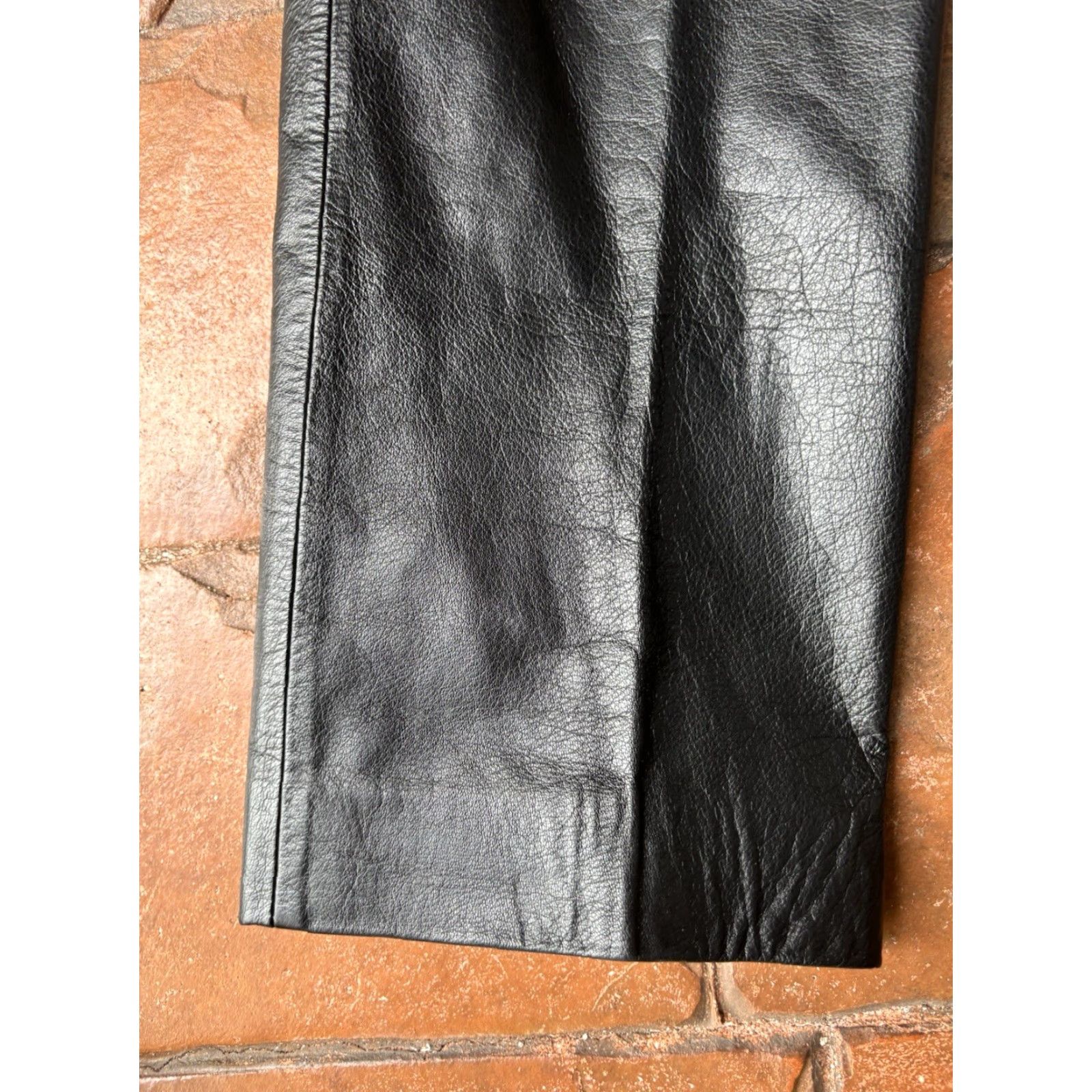 Vintage Danier Leather Pants Womens 6 Black Genuine Leather Straight Leg Dress Pants 90s Motorcycle Biker Zipper Lined Slim High Rise Size 28" / US 6 / IT 42 - 7 Thumbnail