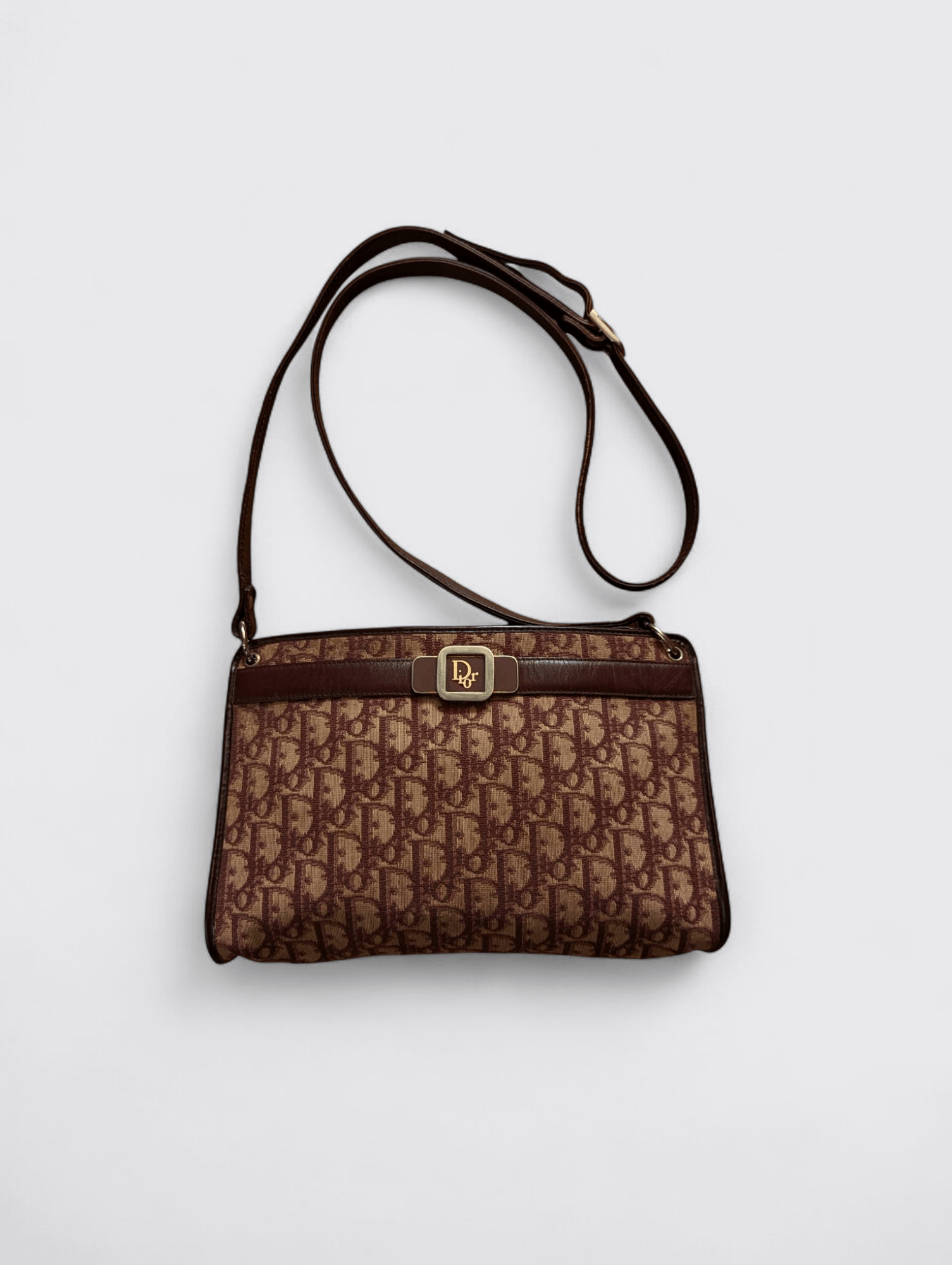 Christian Dior Vintage Brown Leather Canvas Crossbody Bag