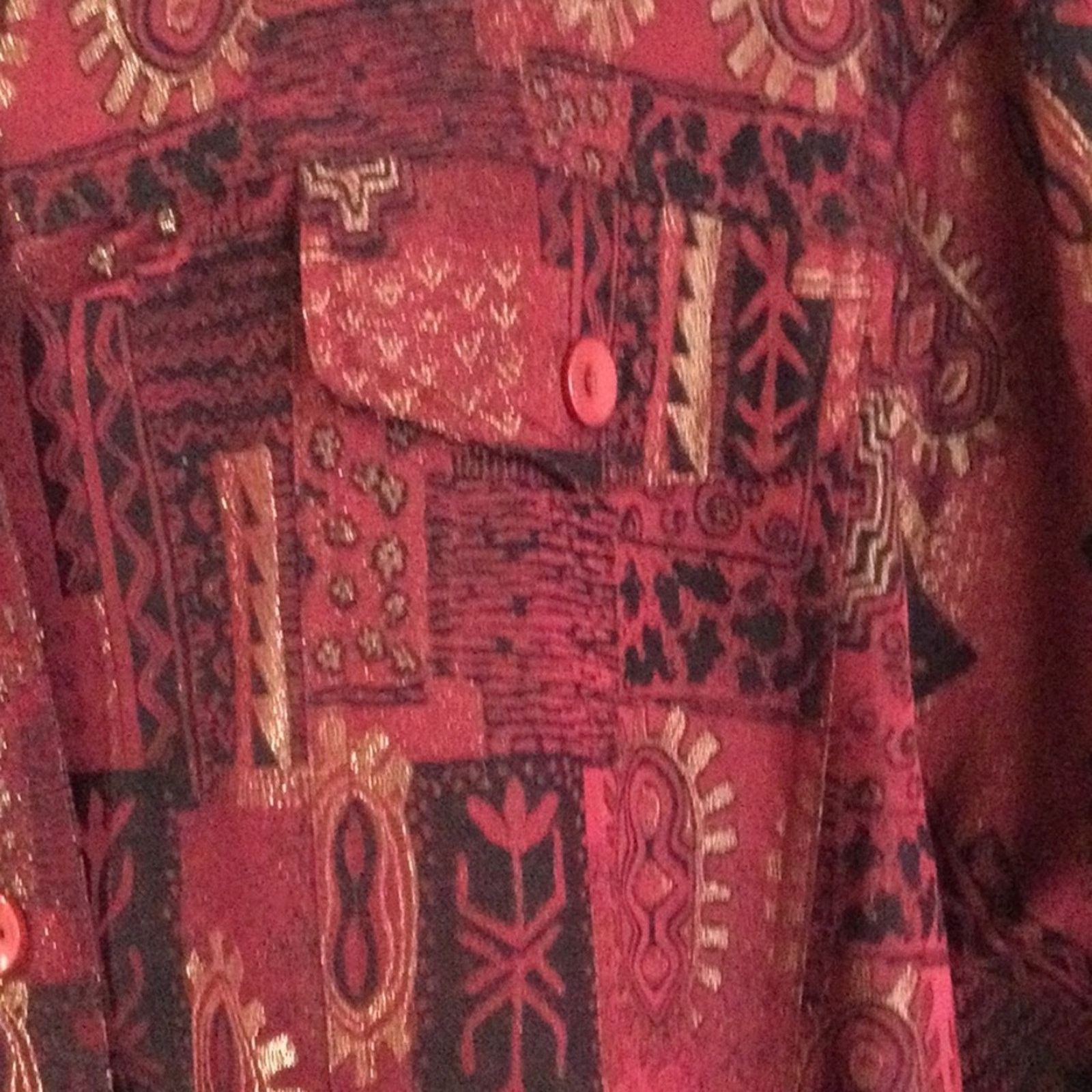 Other Ulla Popken Red w/Gold Metallic Relaxed Fit Shacket 24/26 Size 4XL / US 24-26 - 4 Thumbnail