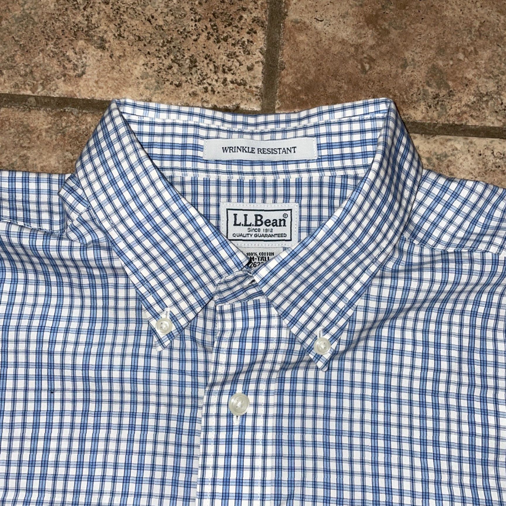 Vintage L.L. Bean Men's Blue Checkered Button-Up Shirt Long Sleeve Wrinkle Resistant Medium Size US M / EU 48-50 / 2 - 2 Thumbnail