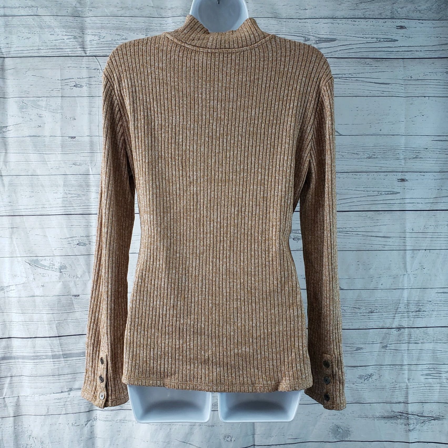 Vintage VINTAGE 41Hawthorn Womens Ribbed Sweater Sz Large Brown Mock Neck Long Sleeve Pullover 48% Rayon 48% Polyester 4% Spandex Womens Size L / US 10 / IT 46 - 4 Thumbnail