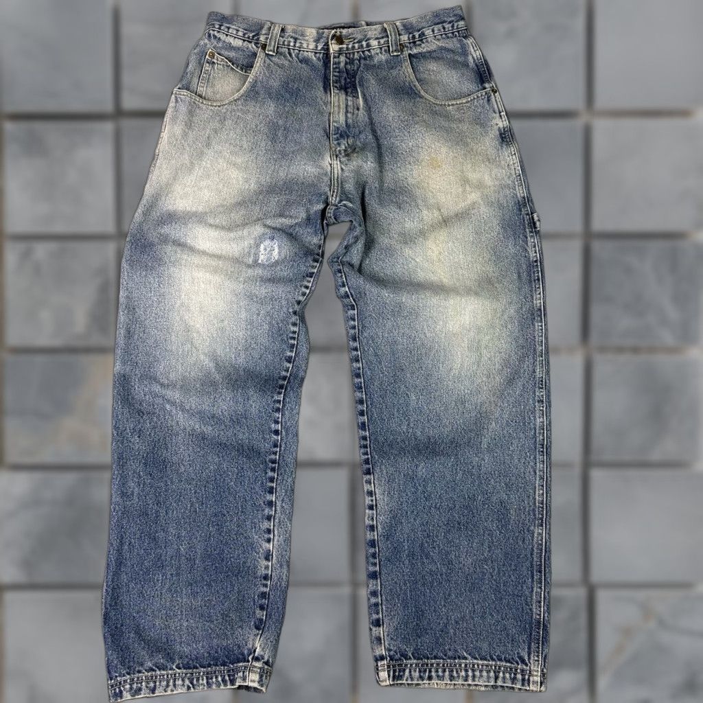 Vintage VINTAGE Results Jeans Mens 34W 28in Inseam Wide-Leg 5-Pocket Denim Blue Grunge 90s Skater Cardholder Logo Zipper Button Hooked Rise Mid Size US 34 / EU 50 - 1 Thumbnail