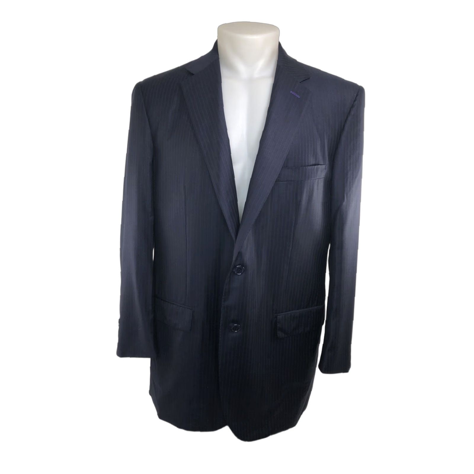 Vintage Bijan / Italy - Wool 170s / Silk Blend Sz. 46R Striped Blazer Jacket - Excellent Jacket Mens 46R Blue Purple Wool Silk Blazer Size 46R - 1 Thumbnail
