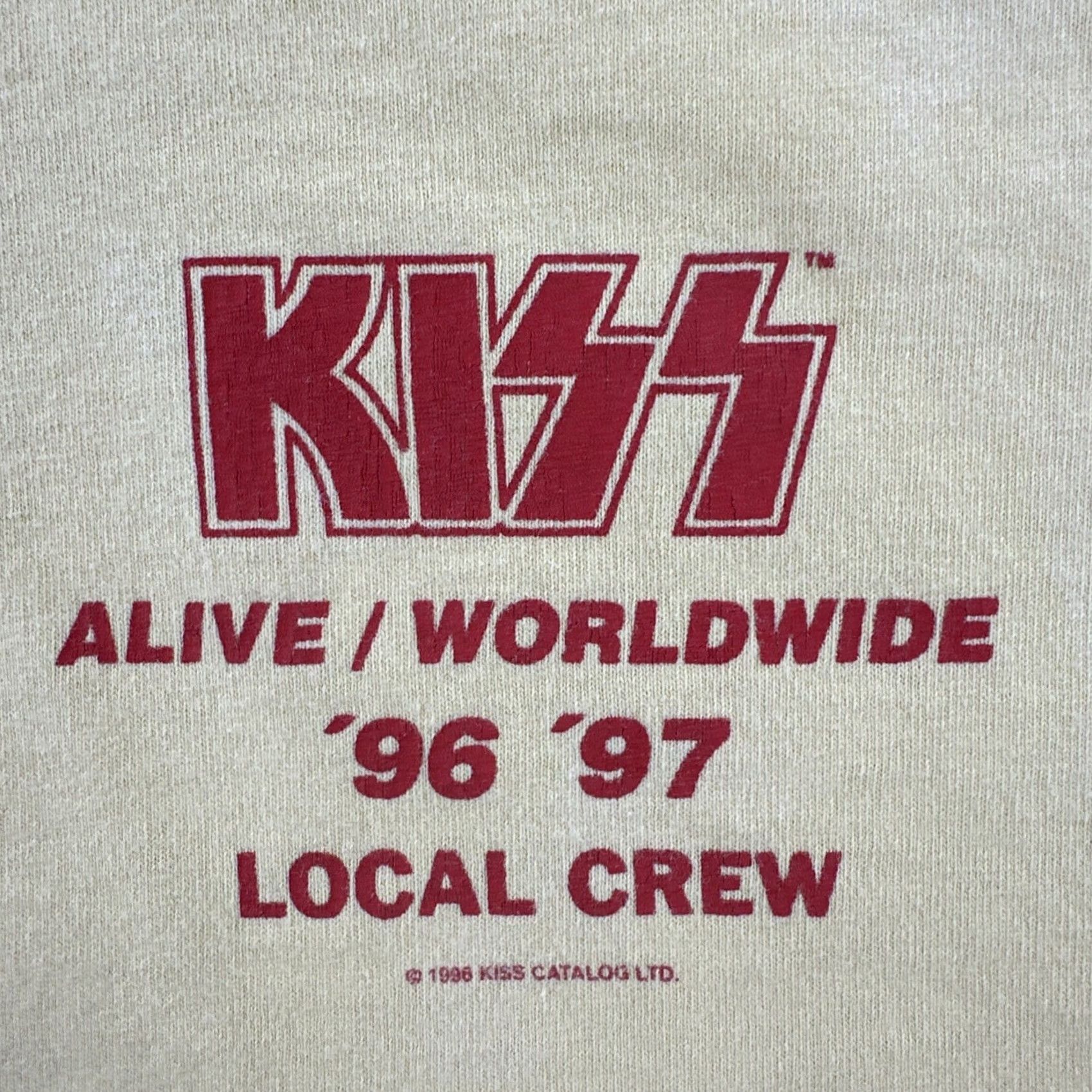 Vintage VINTAGE Murina Mens XL Yellow Stitch USA Made Shirt 1996 Kiss Alive Local Crew Tee Size US XL / EU 56 / 4 - 6 Thumbnail