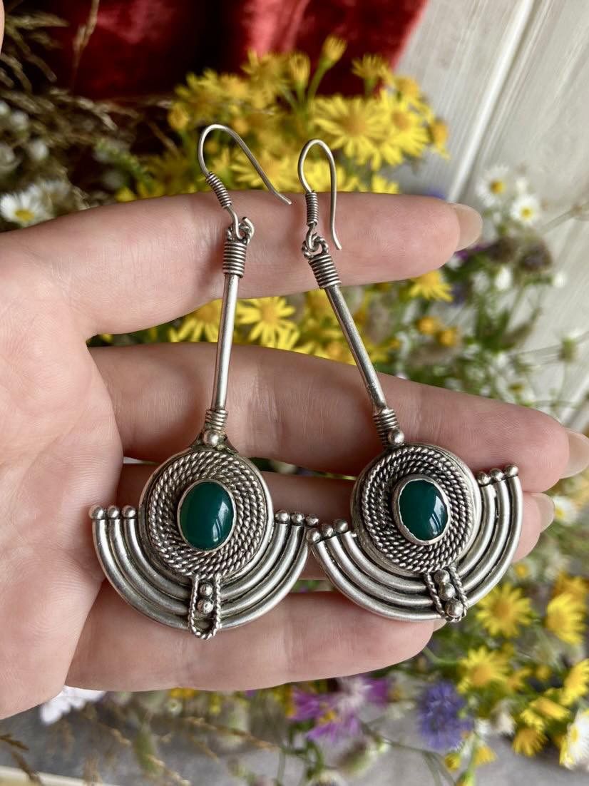 Jewelry Vintage Sterling Silver 925 Earrings Chalcedony Stone 19 gr Size ONE SIZE - 1 Thumbnail