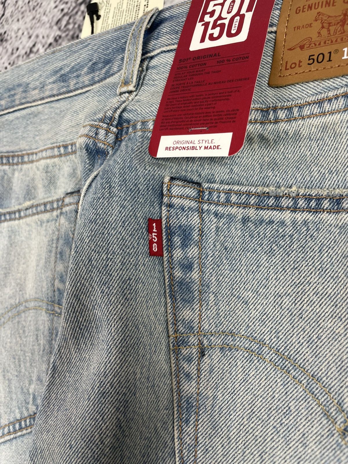 Levi's Levi’s 501 150th W32 L34 Destroyed Jeans Blue Straight Fit Size US 34 / EU 50 - 21 Thumbnail