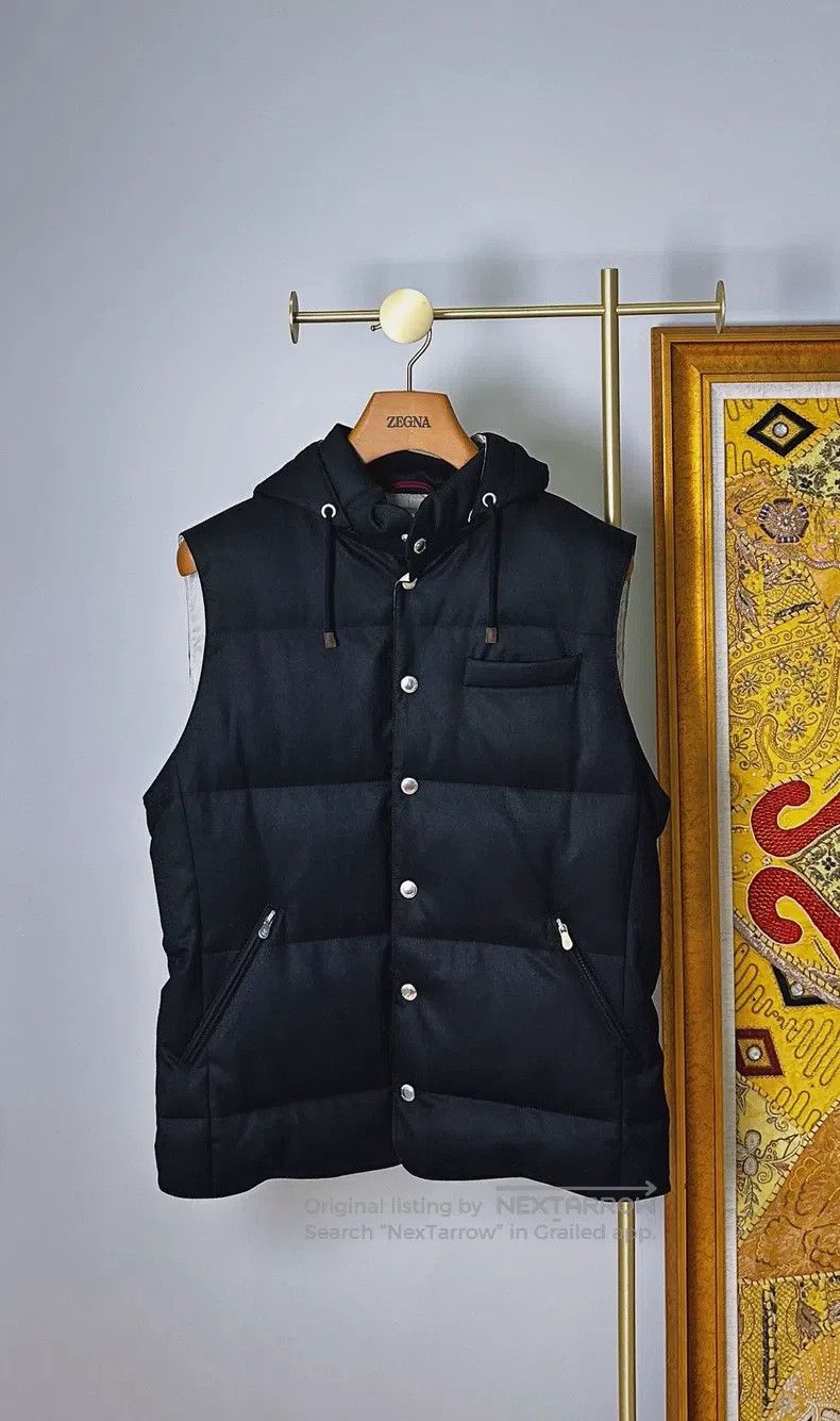 Brunello Cucinelli Brunello Cucinelli Black wool hooded down vest Size US L / EU 52-54 / 3 - 1 Thumbnail