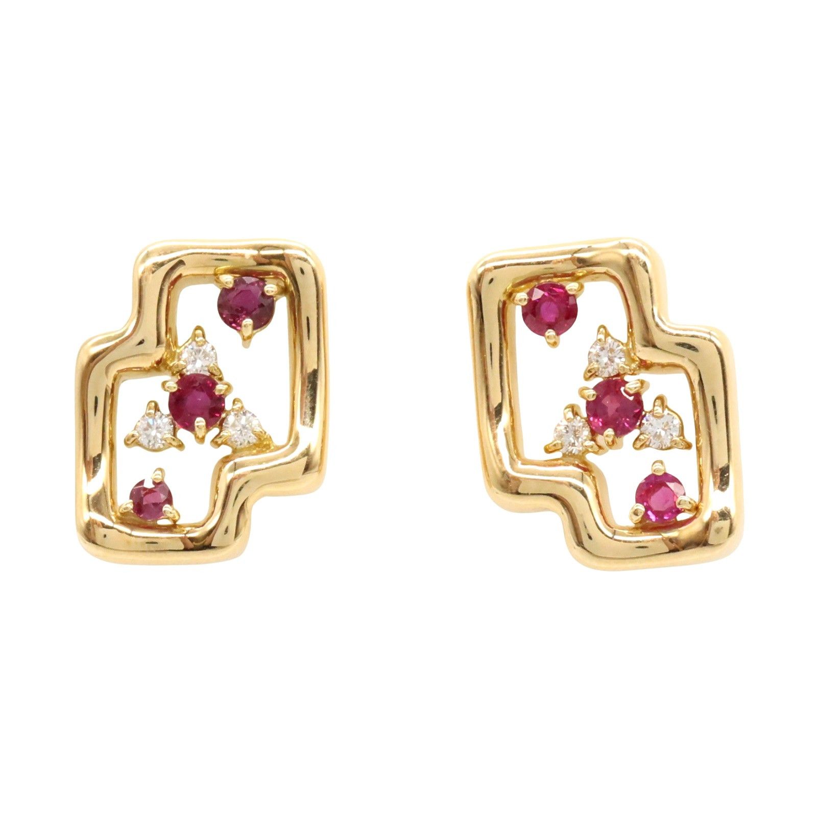 Luxuness Jewelry Ruby Diamond Au750 Earrings Crocodile Skin Earrings in Red, Women's