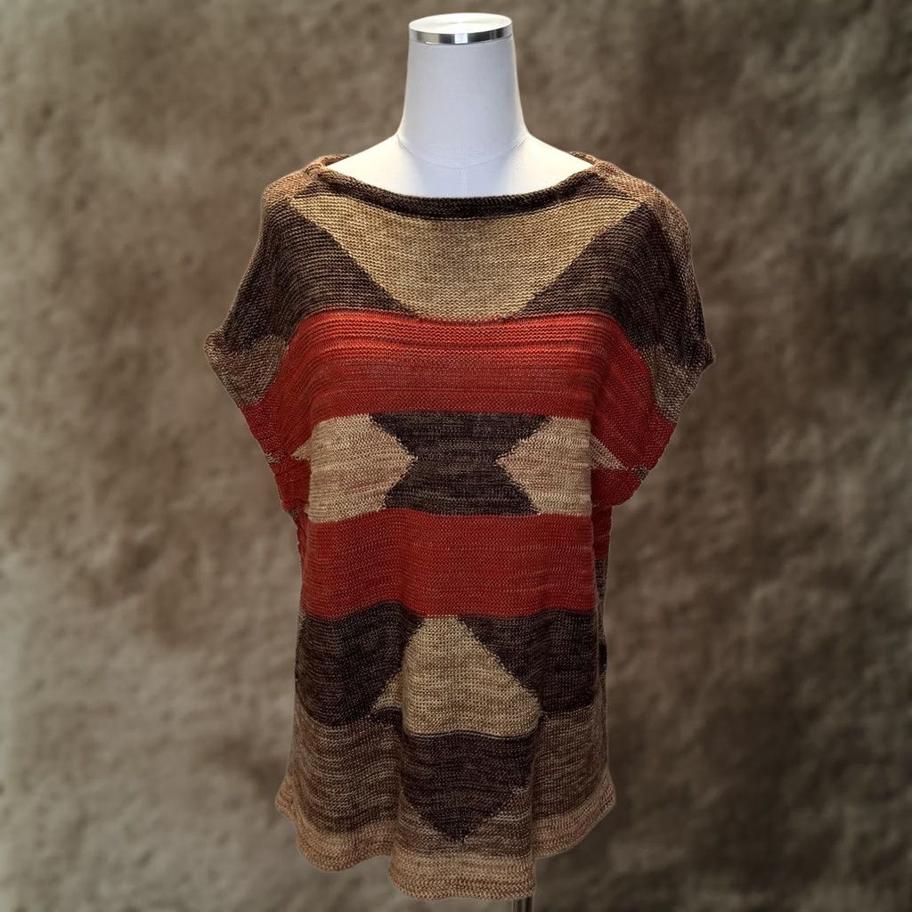 Ralph Lauren Lauren Ralph Sweater Womens S/M Knit Brown Red Linen Poncho Tunic Aztec Size S / US 4 / IT 40 - 1 Thumbnail