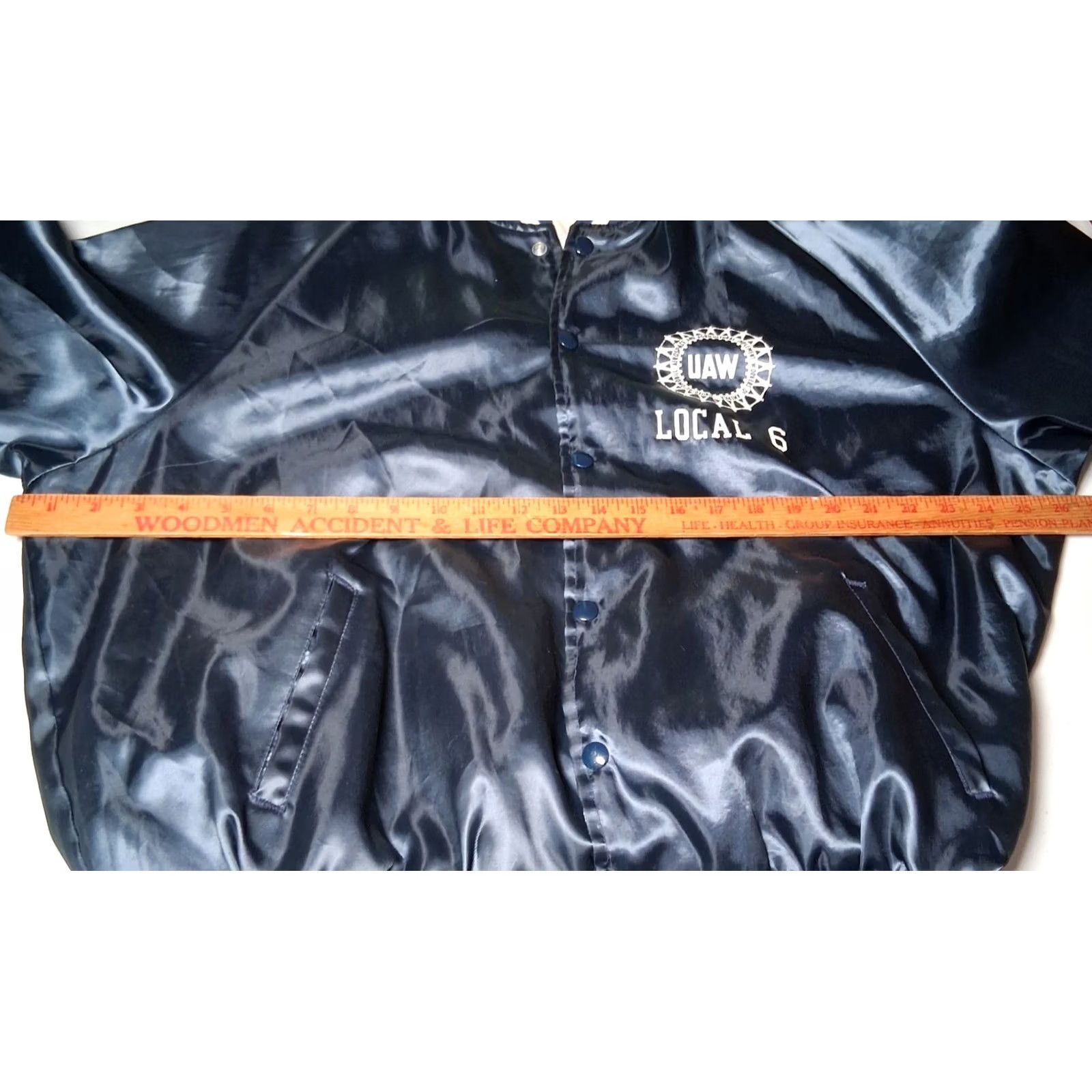 Vintage VINTAGE UAW Local 6 Satin Bomber Jacket XL Blue Labor Union Snap Up Mens Breeches? Size US XL / EU 56 / 4 - 3 Thumbnail
