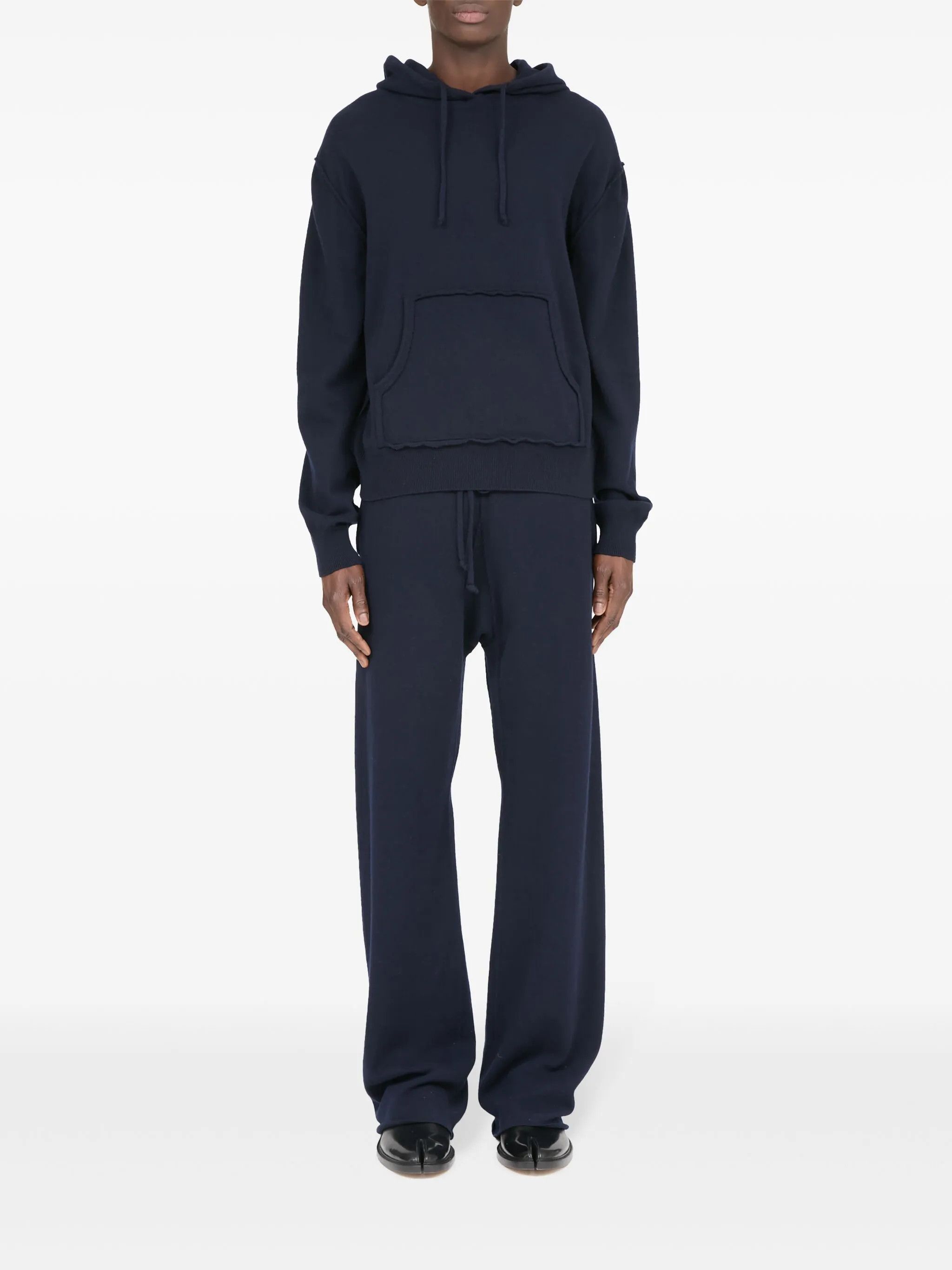 Maison Margiela o1w1db11225 Pouch Pocket Kntited Hoodie in Navy Blue Size US M / EU 48-50 / 2 - 2 Thumbnail