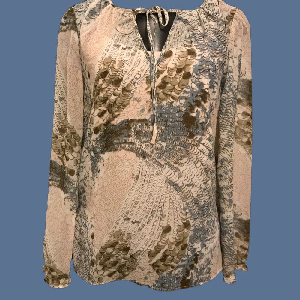 Vintage XS Context Sheer Blouse Cami Tan Blue Womens Camisole Peasant Pullover 100% Polyester Dress? Size XS / US 0-2 / IT 36-38 - 1 Thumbnail