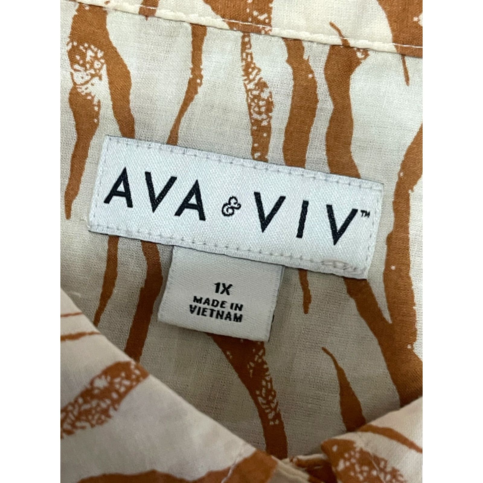 Vintage Ava & Viv Shirt Women's Plus Size 1X Button Up Short Sleeve Brown White Size XL / US 12-14 / IT 48-50 - 7 Thumbnail