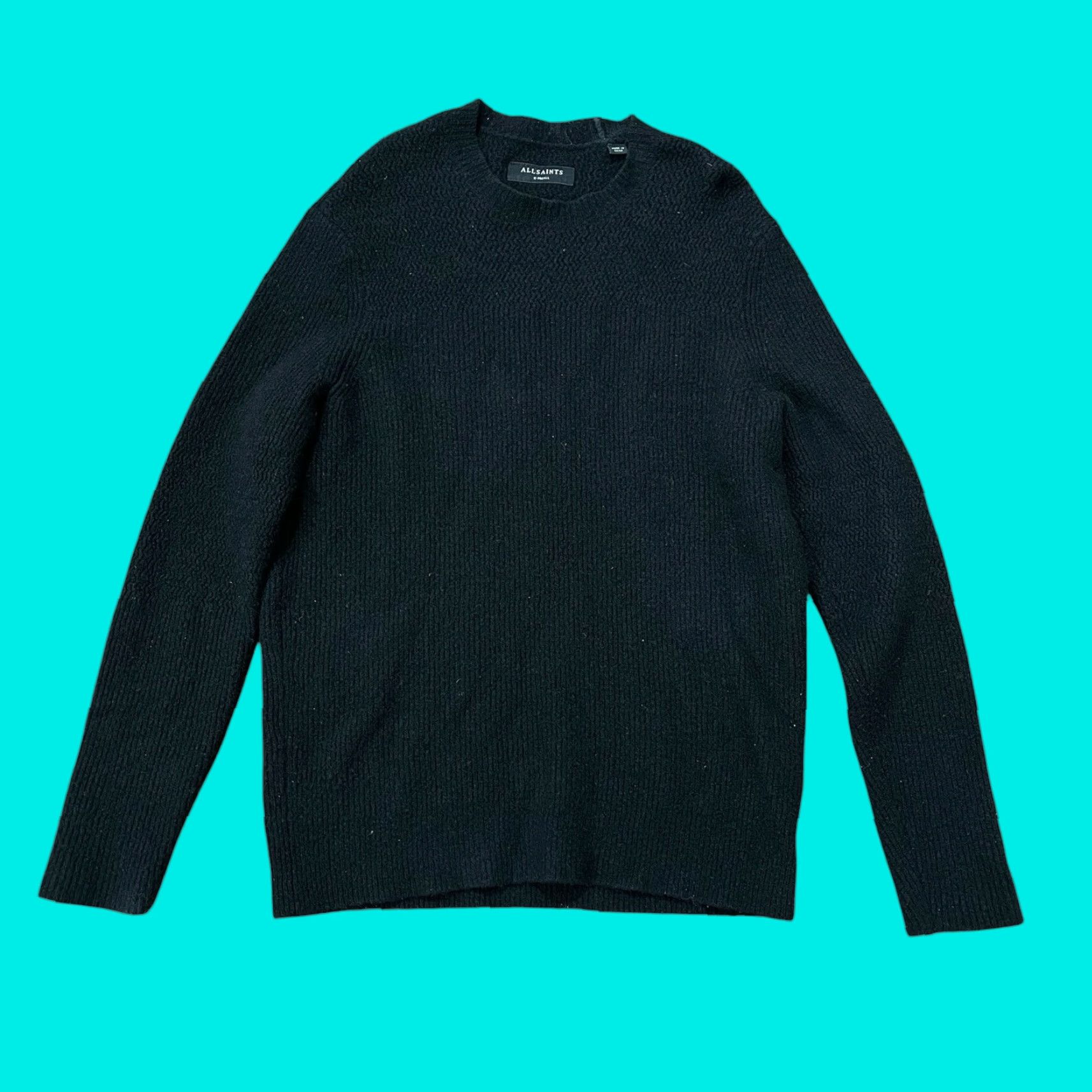 AllSaints Jumper Adult XS Black Wool Knit Crew Neck Slim Pullover Designer Sweater Mens