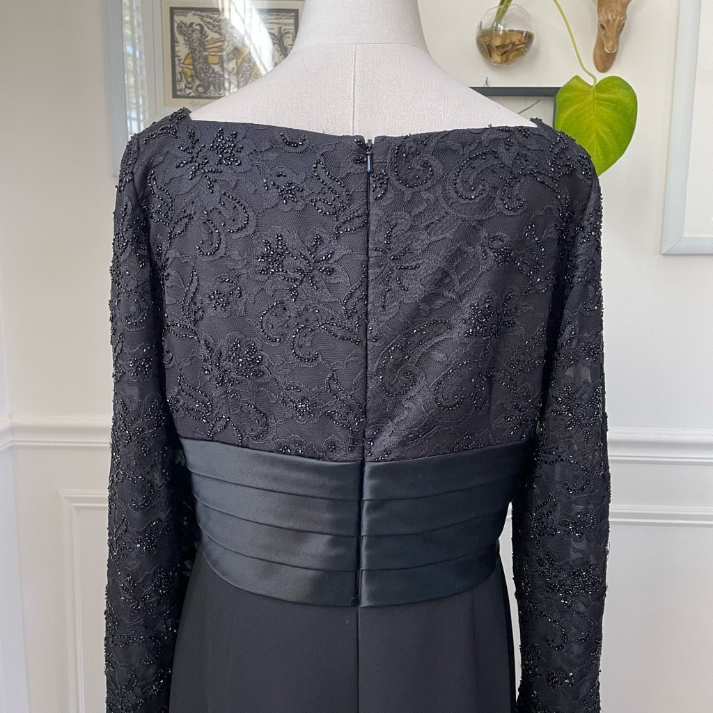 Other Carmen Marc Valvo Black Lace Sequin Long Sleeve Dress Cocktail 12 Size XL / US 12-14 / IT 48-50 - 4 Thumbnail