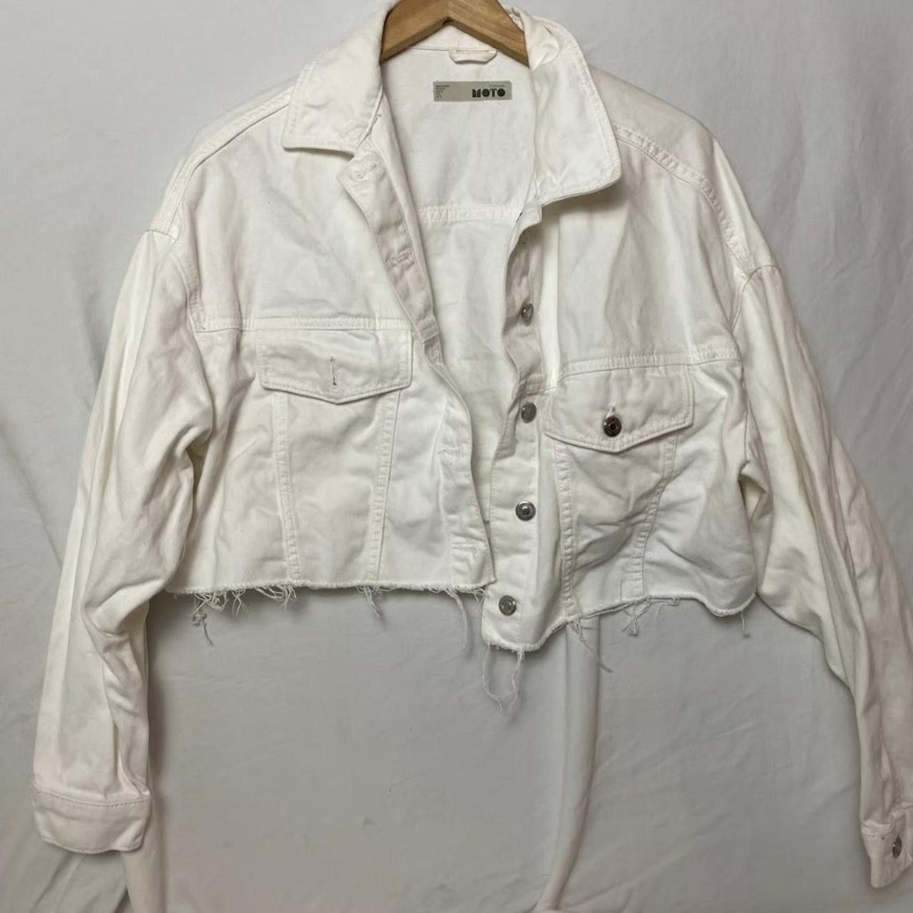 Topshop Topshop White Crop Denim Jacket Size M / US 6-8 / IT 42-44 - 4 Thumbnail