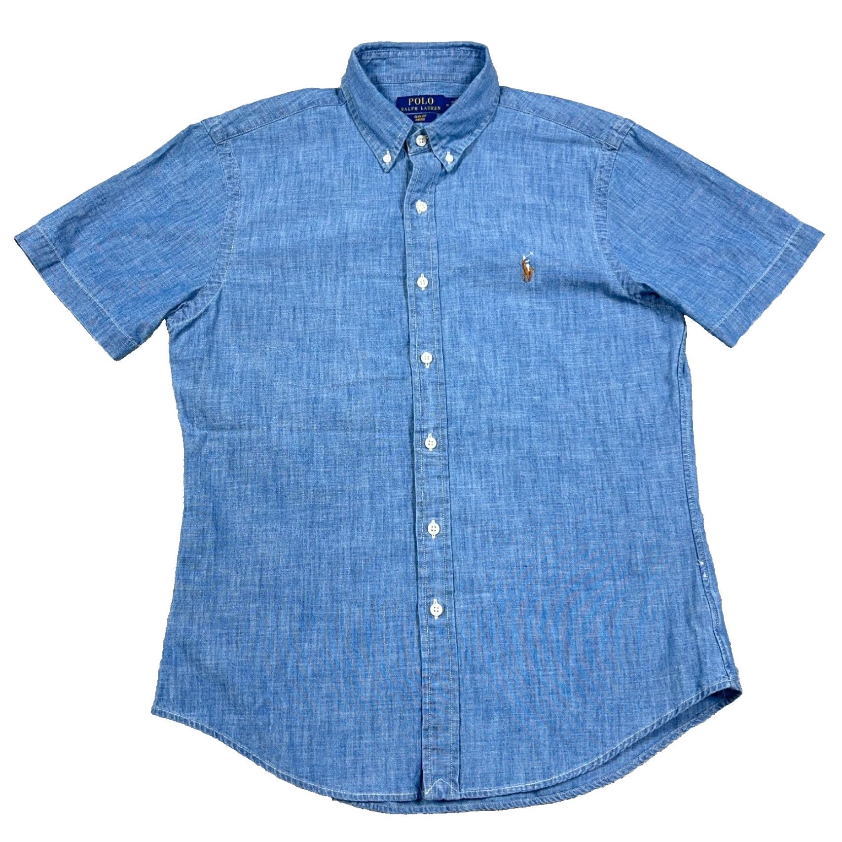 Polo Ralph Lauren Shirt Men Medium Slim Fit Chambray Blue Button-Up Indigo