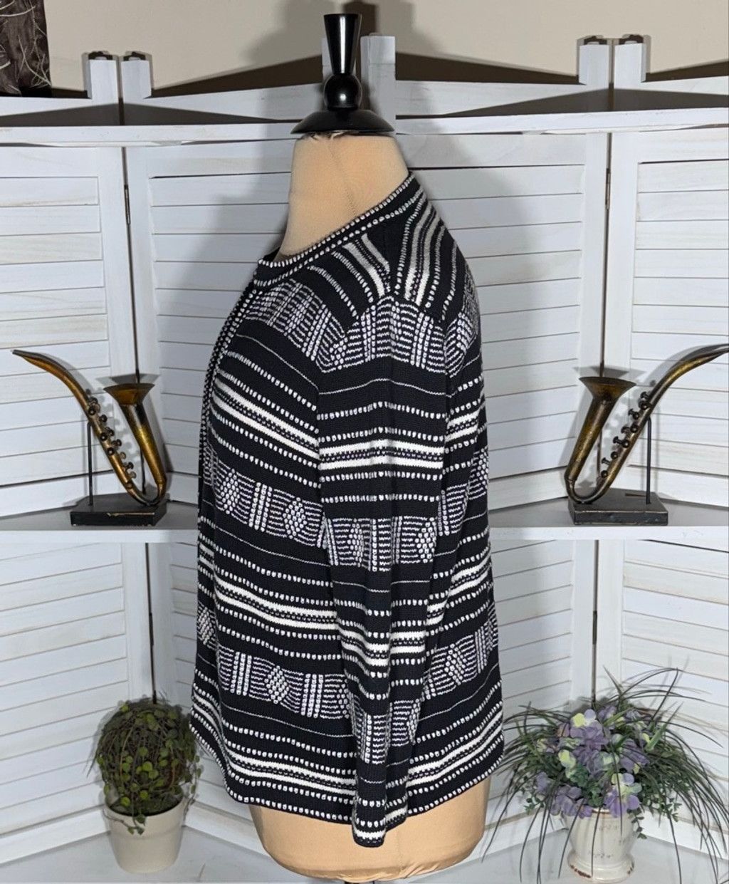 Vintage Loft boho cardigan black white diamond knit open style XL Size XL / US 12-14 / IT 48-50 - 3 Thumbnail