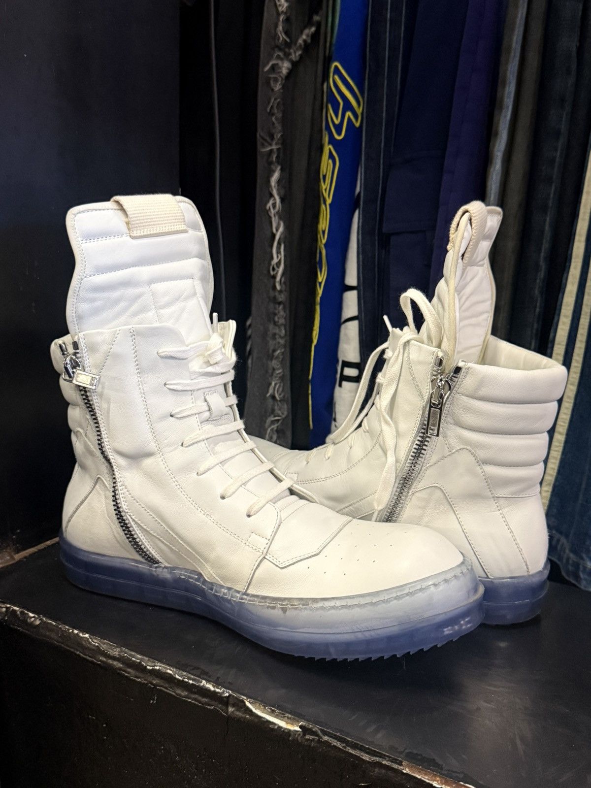 Rick Owens Rick owens geobasket chalk white blue transparent Size US 13 / EU 46 - 4 Thumbnail