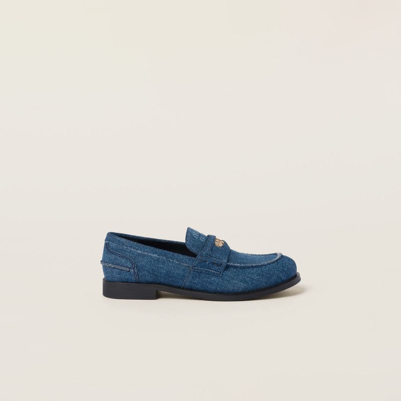 Miu Miu o1B3y1r0526 Denim Loafers in Blue Size US 7 / IT 37 - 1 Thumbnail