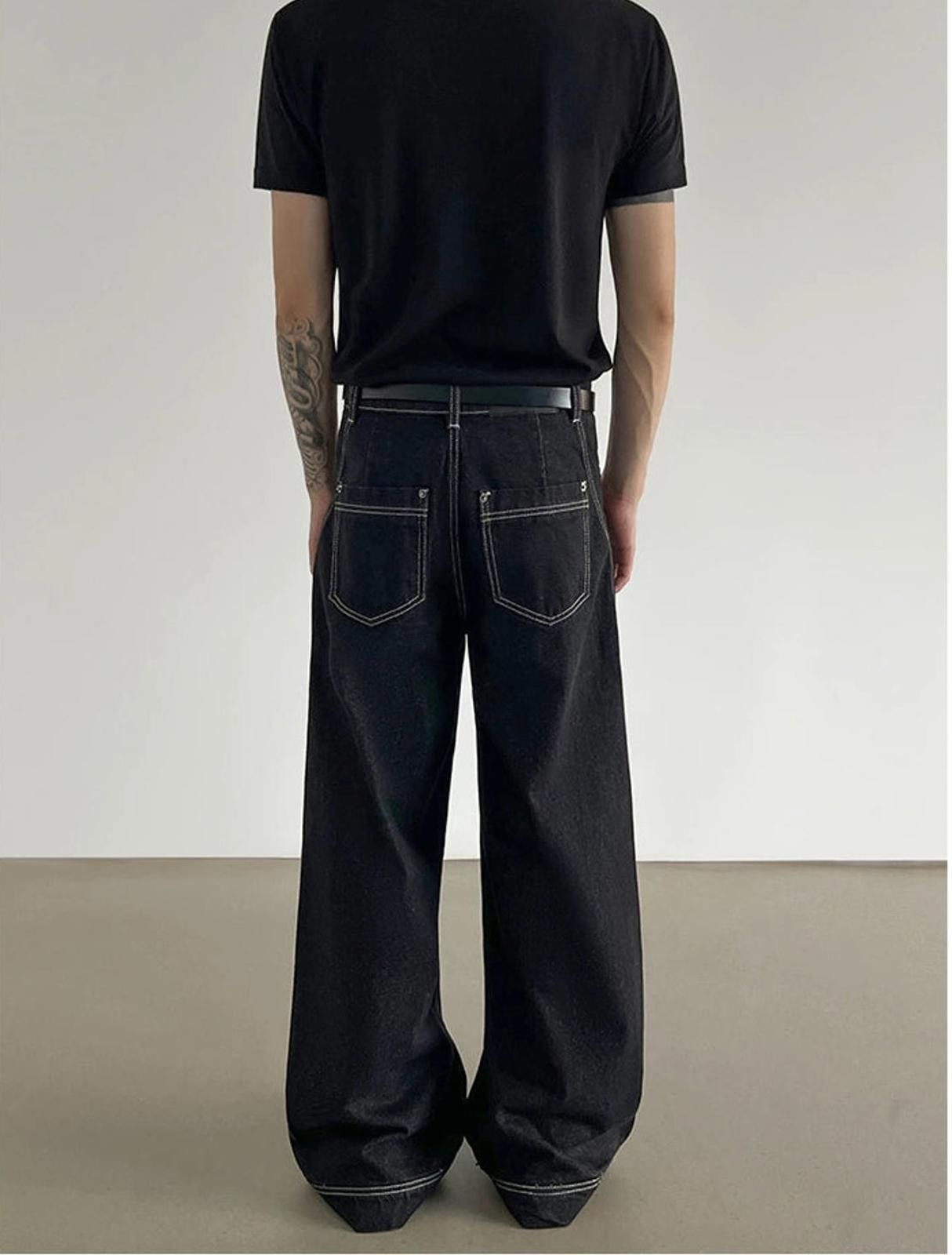 Vintage Wide-Leg Denim Trousers with White Stitching Size US 32 / EU 48 - 6 Thumbnail