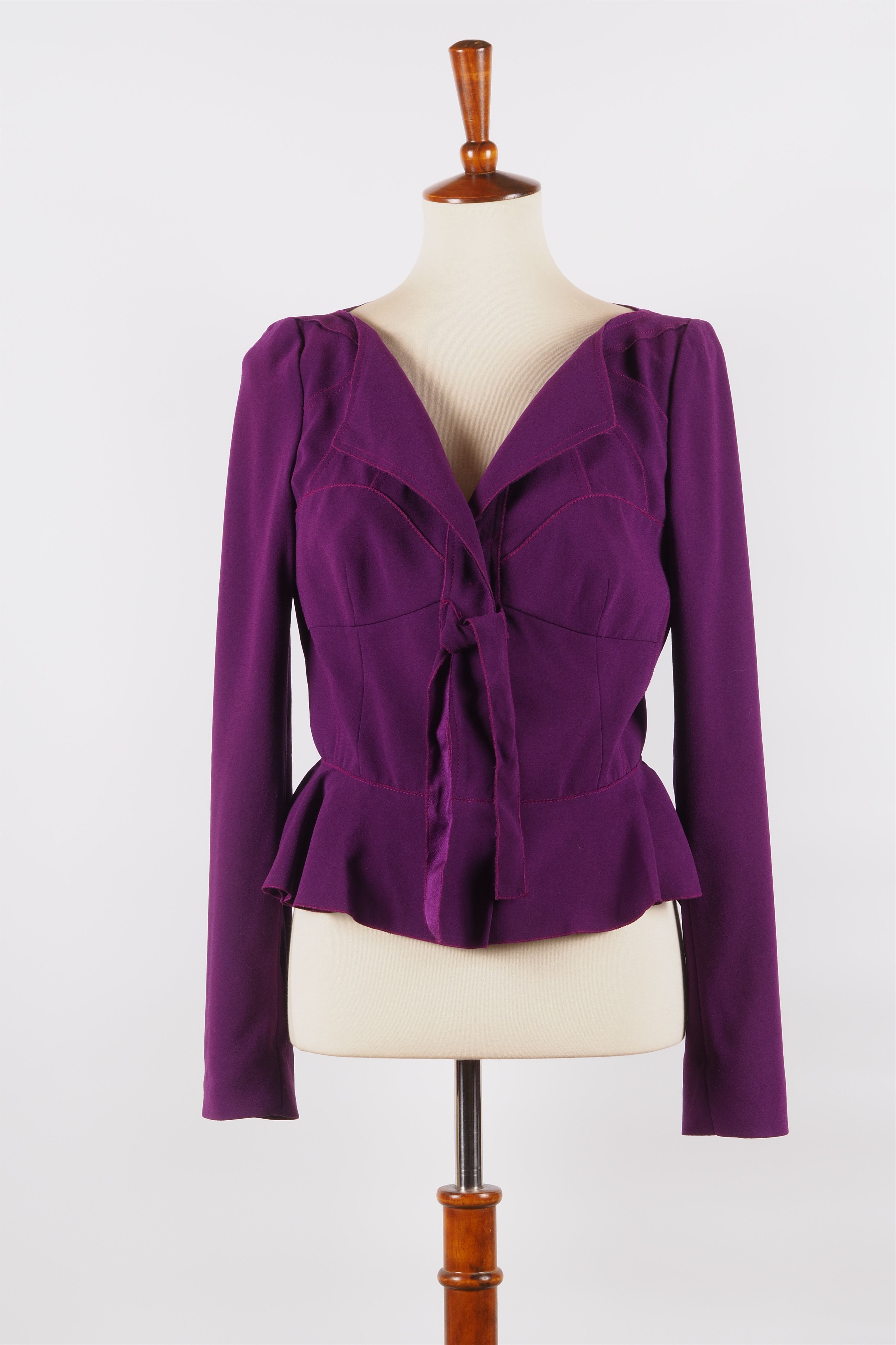 Prada Prada Vintage Purple Silk Peplum Tie Jacket Size M / US 6-8 / IT 42-44 - 5 Thumbnail