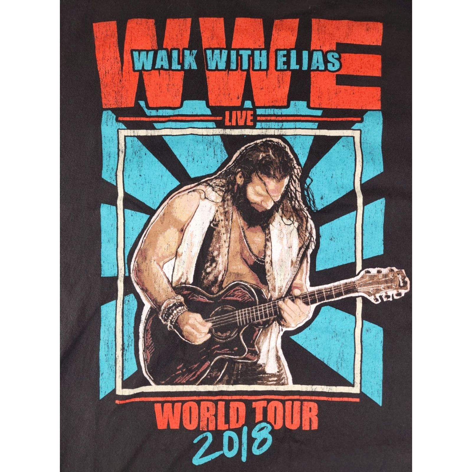 Vintage WWE Shirt Medium Black Walk With Elias World Tour 2018 Cotton T-Shirt Mens Short Sleeve Crew Neck Logo Graphic Print, Regular Fit, All Seasons Size US M / EU 48-50 / 2 - 2 Thumbnail