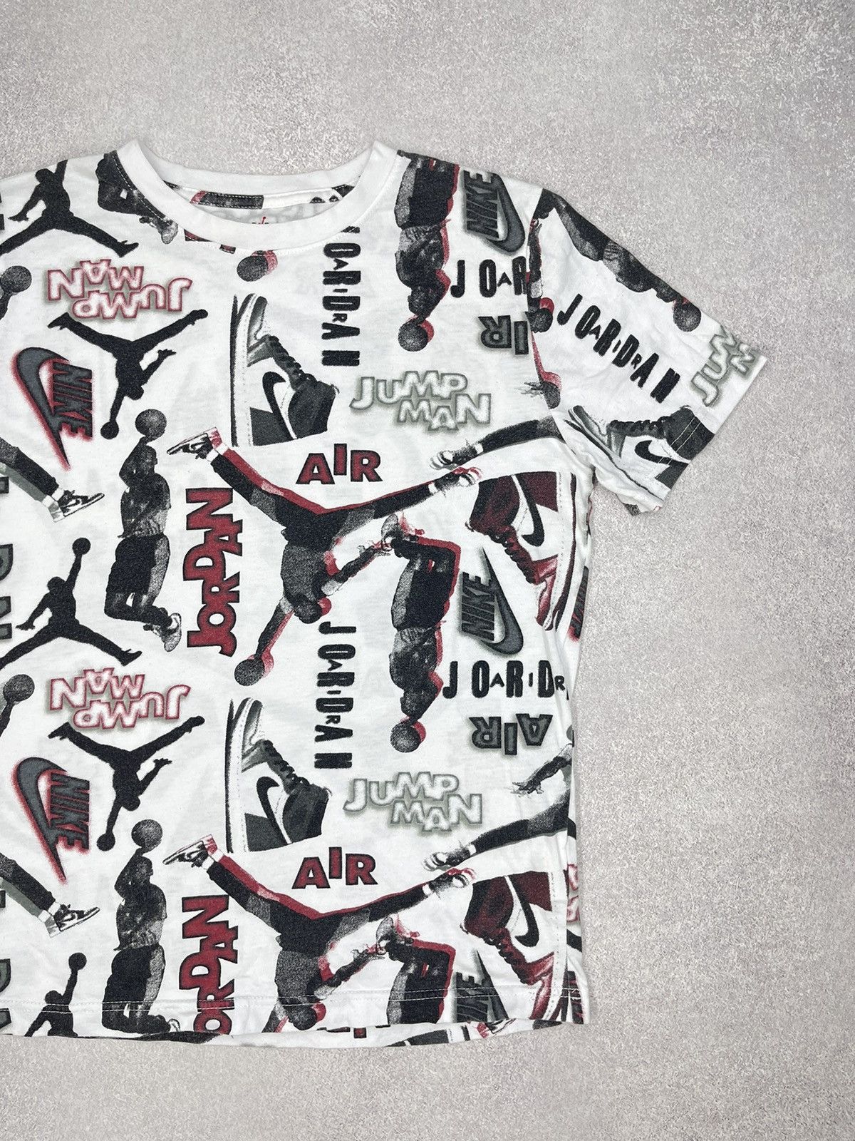 Jordan Brand × Nike × Vintage Mens Nike Air Jordan T Shirt Full Print Jump Man Size US S / EU 44-46 / 1 - 3 Thumbnail