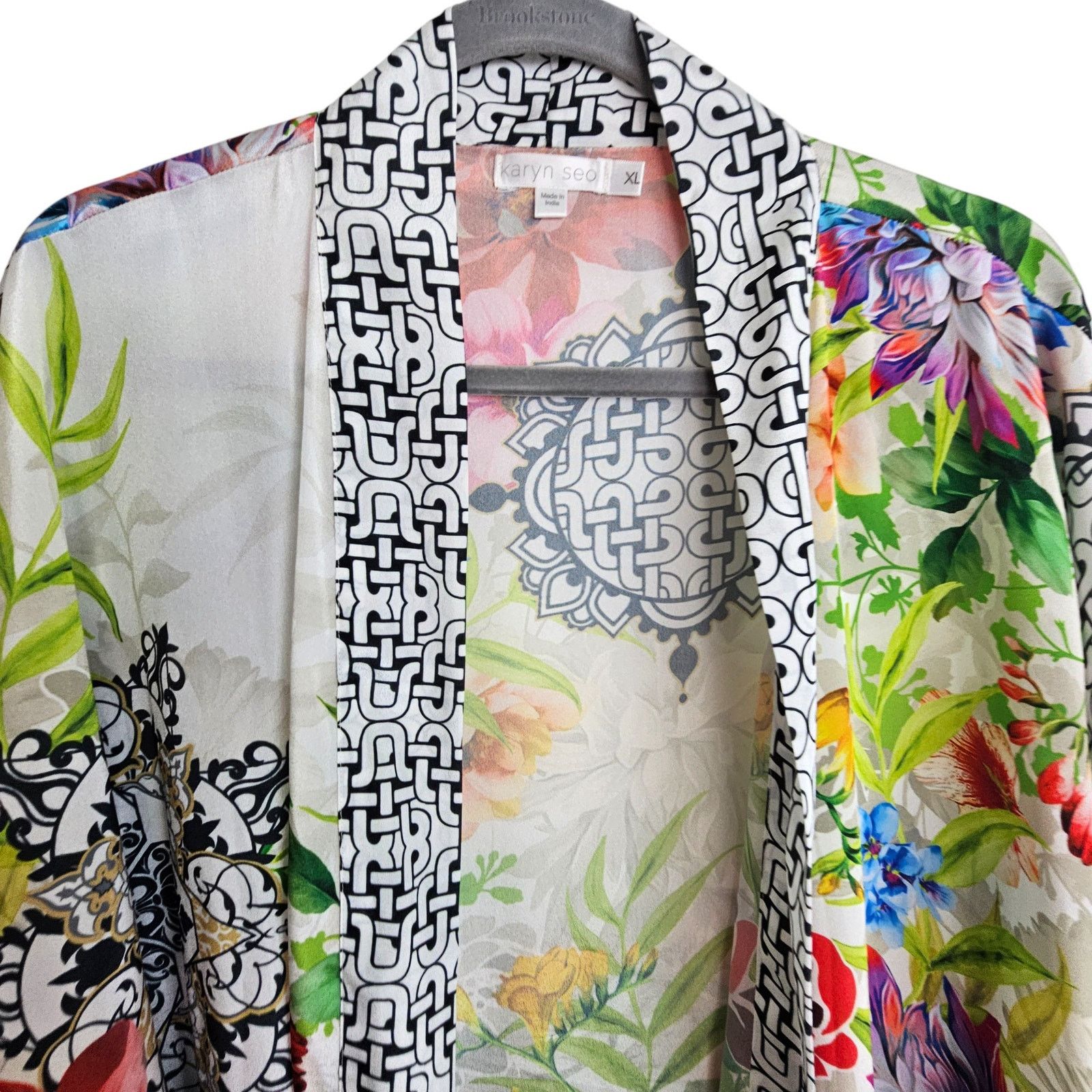 Donna Karan Karyn Seo Womens Floral Artsy Kimono Size XL Open Front Art Size XL / US 12-14 / IT 48-50 - 2 Thumbnail