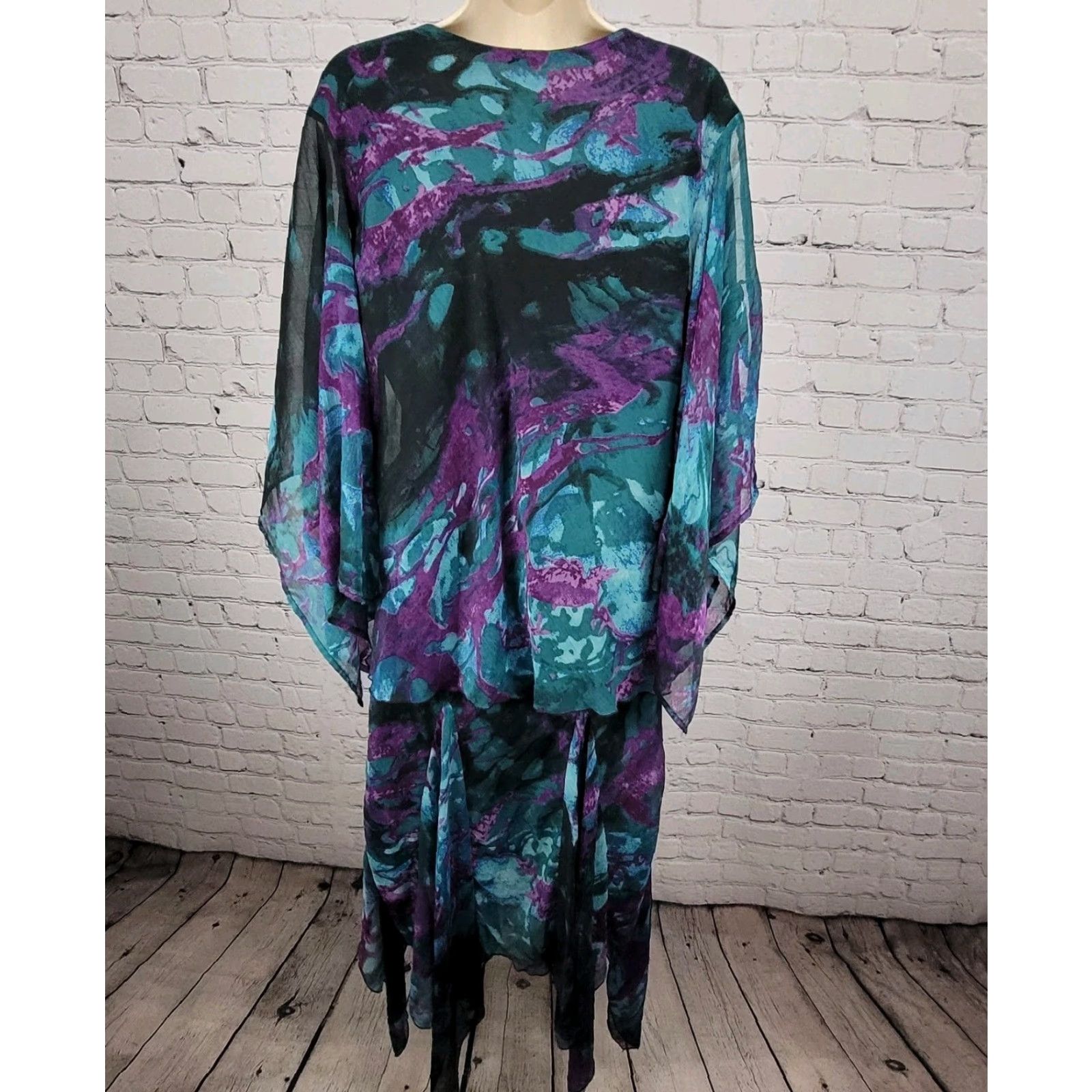 Vintage VTG Pegasus Purple Chiffon Sequin 2 Piece Outfit Skirt Set Blouse Women's Regular Size Size ONE SIZE - 2 Thumbnail