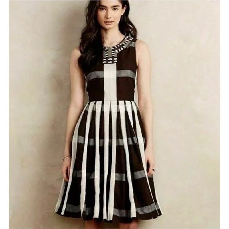 Anthropologie Anthropologie Maeve Beaded Pleated Cotton Fit & Flare Dress Size XS / US 0-2 / IT 36-38 - 2 Thumbnail