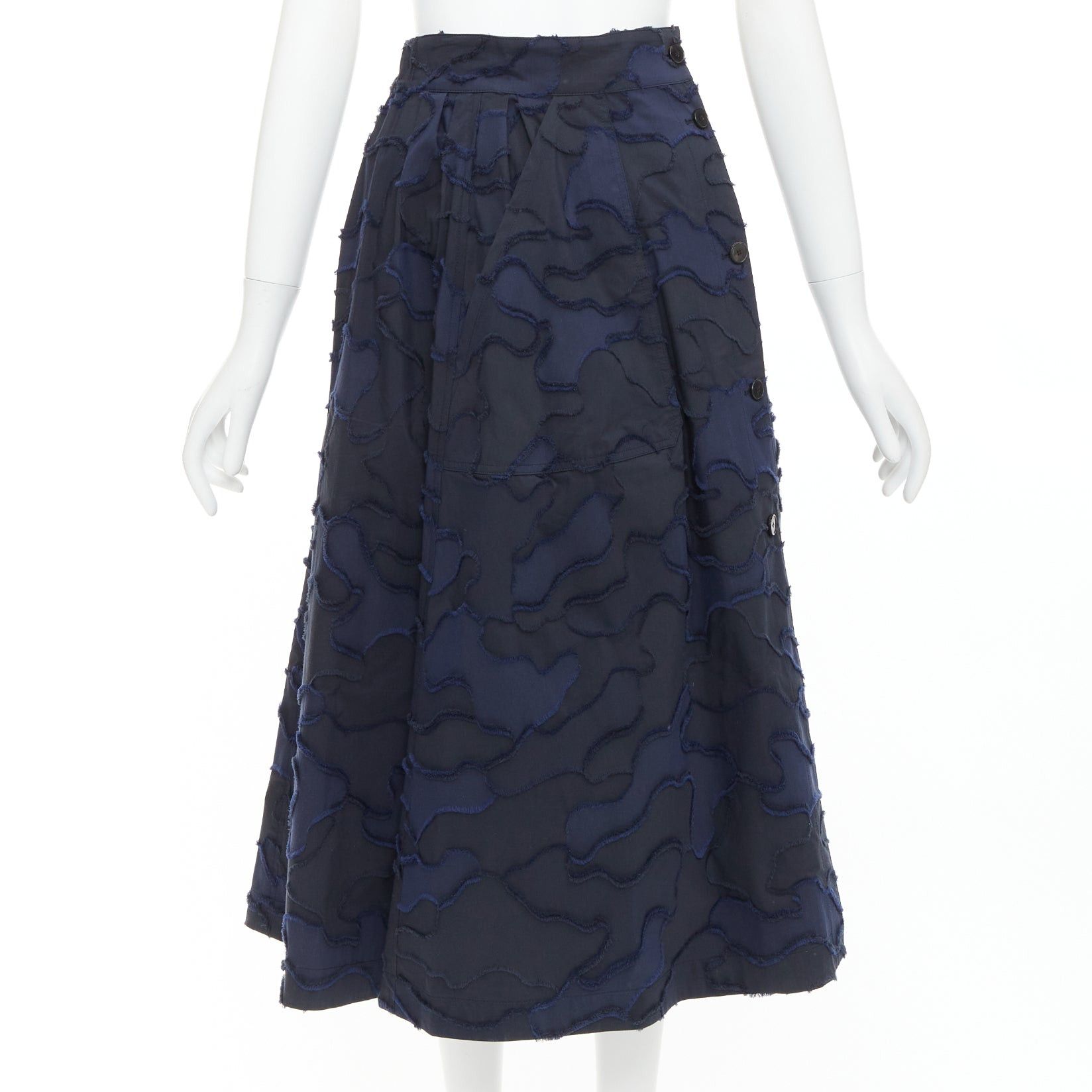 CHRISTIAN DIOR 2020 Runway navy cotton camouflage jacquard midi skirt FR34 XS