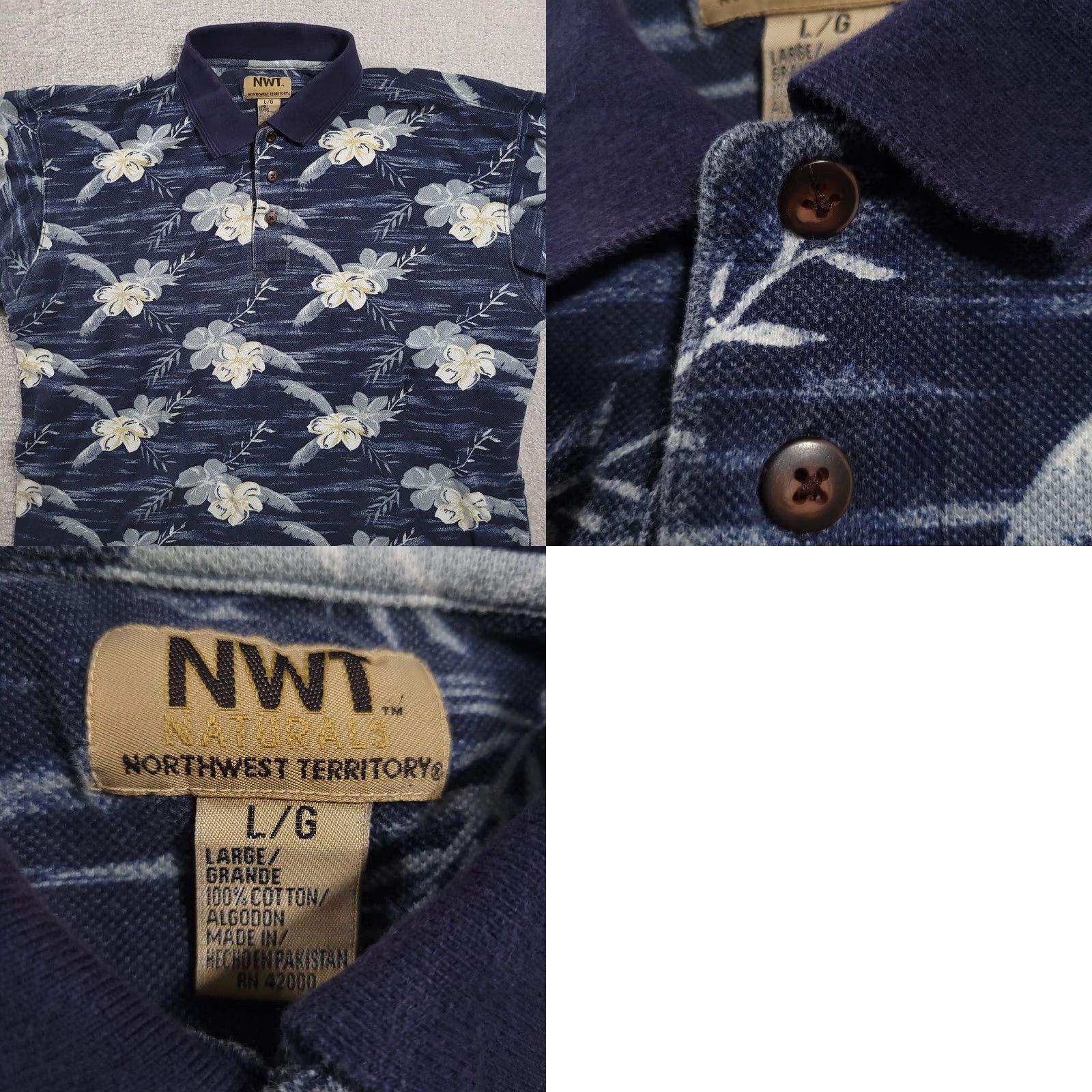 Vintage Northwest Territory Naturals Blue Hawaiian Polo Shirt Mens L Short Sleeve Size US L / EU 52-54 / 3 - 8 Thumbnail