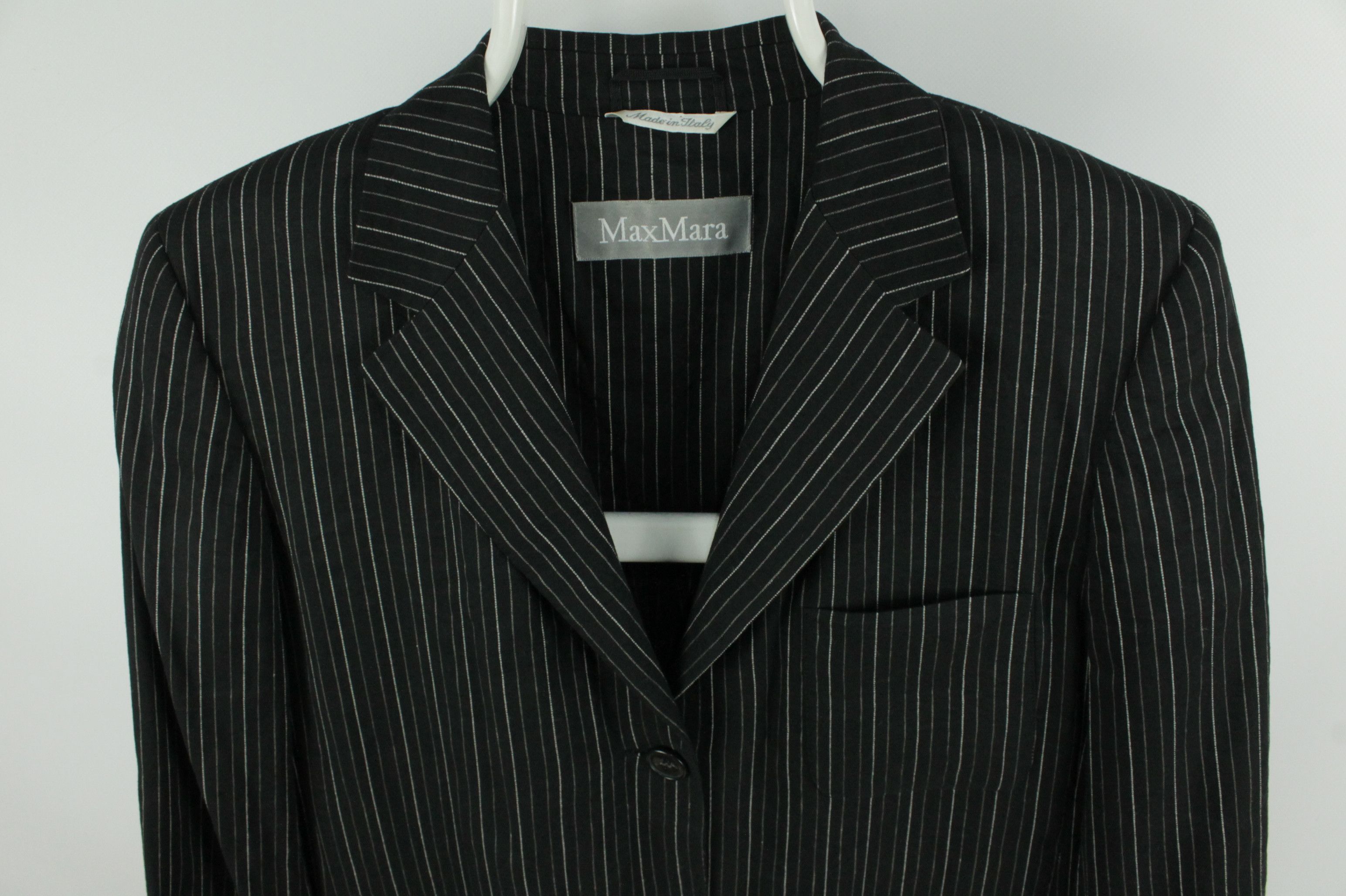 Max Mara Max Mara Black Striped Linen Blend Blazer Jacket Size L / US 10 / IT 46 - 2 Thumbnail