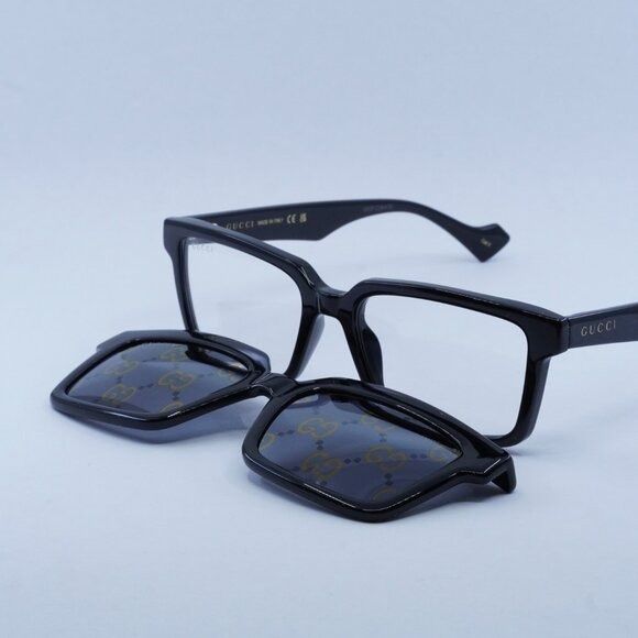 NEW GUCCI GG1543S 001 BLACK CLEAR WITH CLIP-ON SUNGLASSES Gucci GG1543S With Clip-on Square Glasses | Fashion Eyewear main image 2