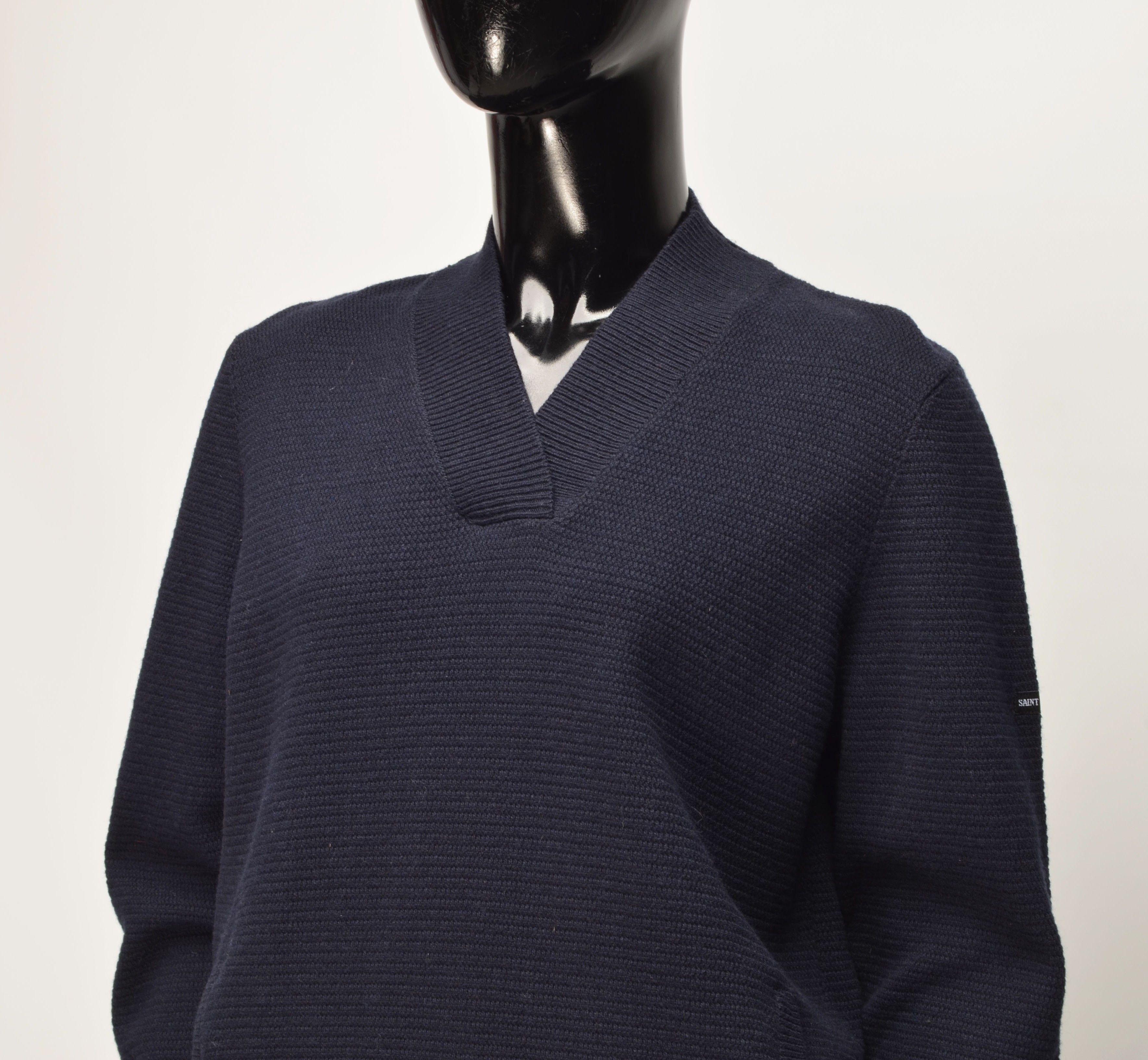 Saint James Vintage Saint James Wool Blend Navy V-Neck Sweater Size S / US 4 / IT 40 - 2 Thumbnail