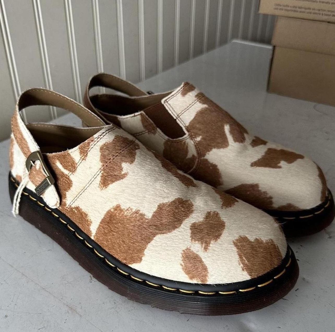 image of Dr Martens Isham Cow Hair Mule Shoess Clogs Sandals in White, Men's (Size 11)