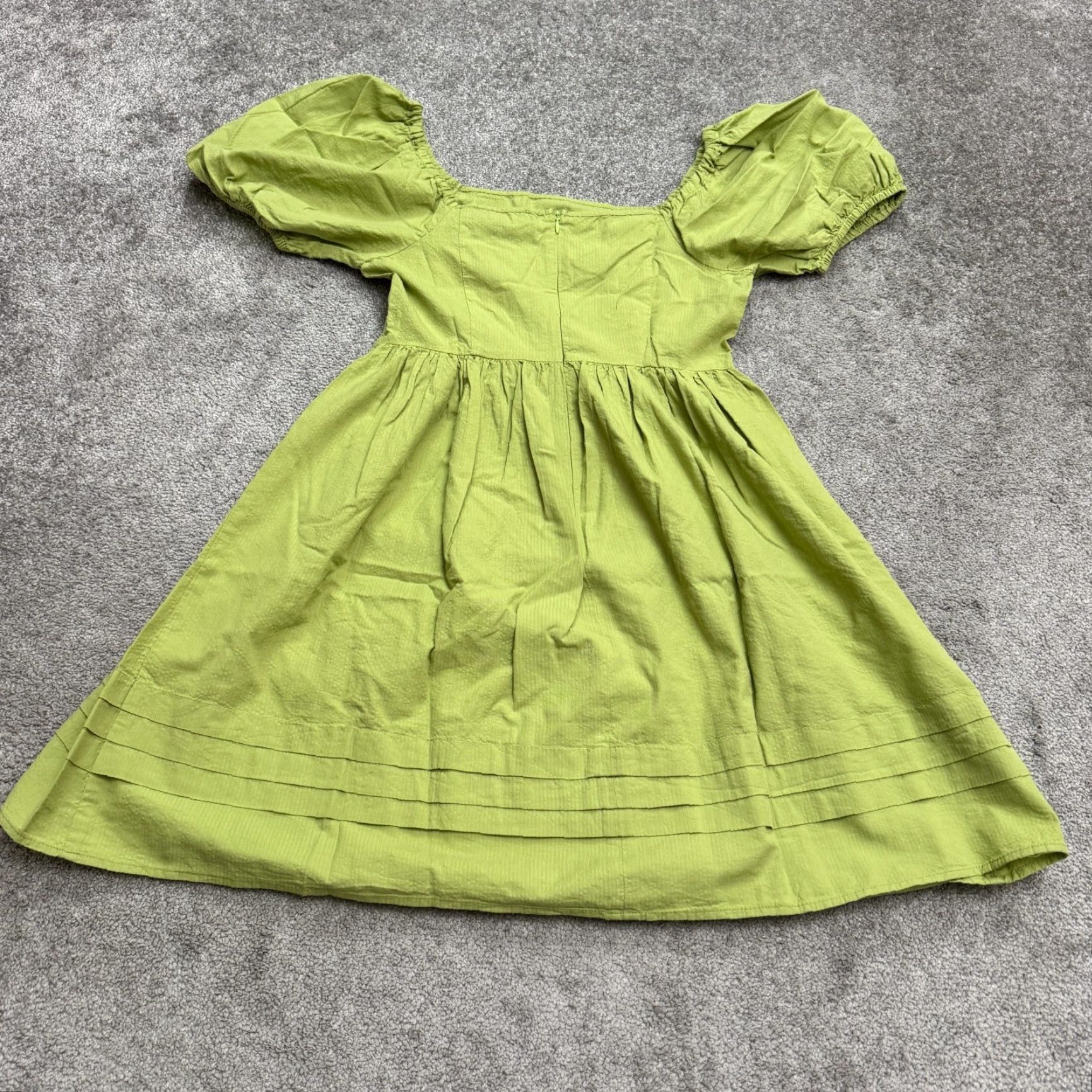 Vintage Princess Highway Dress Adult 2 Green Puff Sleeve A-Line Cotton Solid Short Sleeve Square Neck Casual Travel Bohemian Size XS / US 0-2 / IT 36-38 - 2 Thumbnail