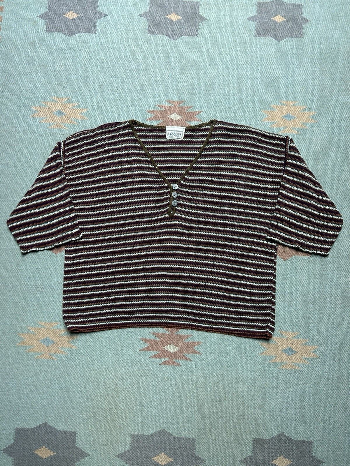 Vintage 90s croquet club sweater acrylic knit shirt striped boxy L Size L / US 10 / IT 46 - 1 Thumbnail