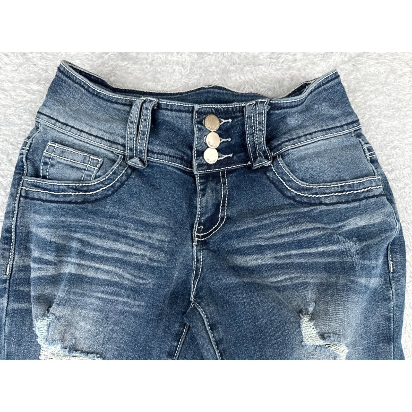 Vintage Flamingo Jeans Women Blue Denim Distressed Flared Cotton Blend 25x31 Size 42" / US 20 - 4 Thumbnail