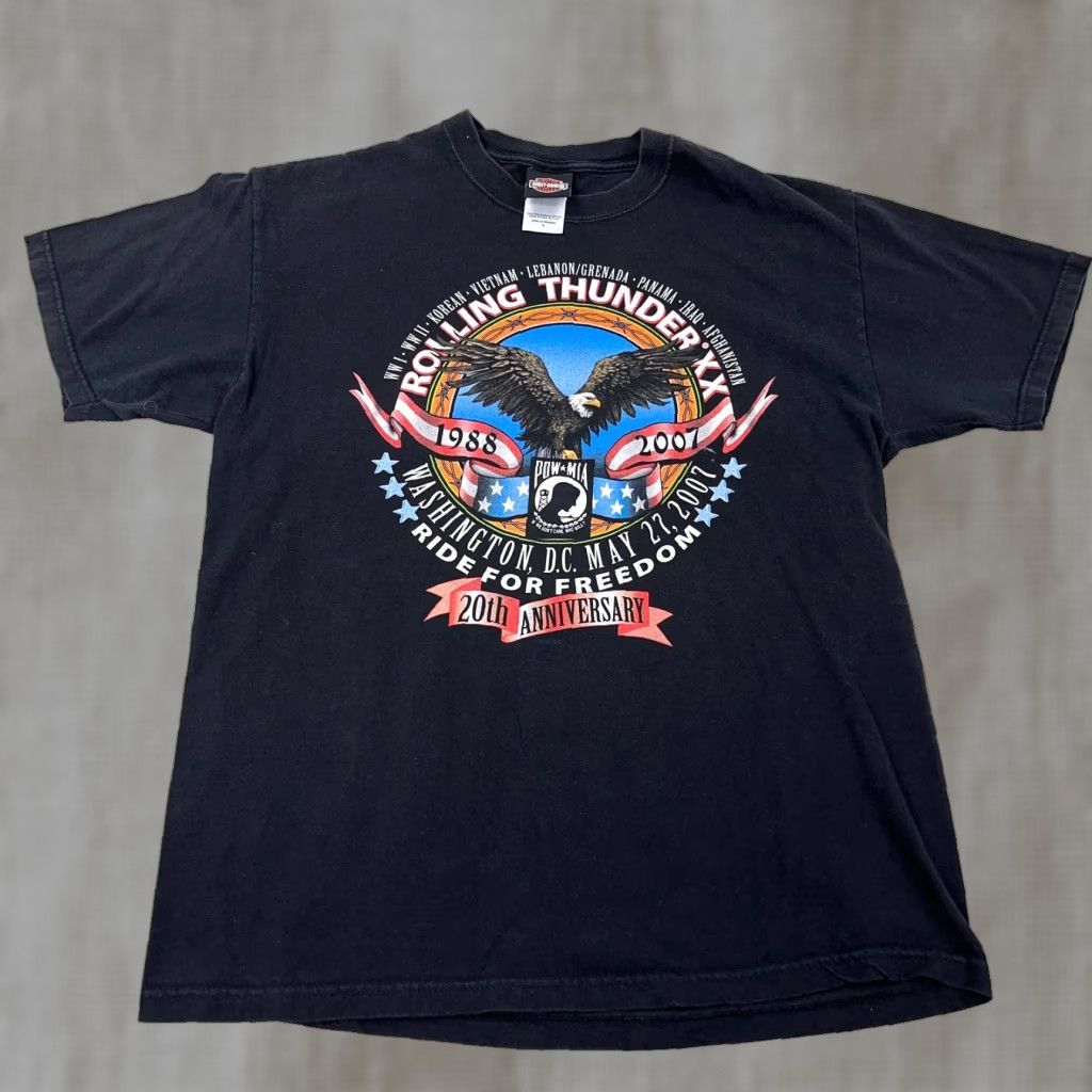 Harley Davidson VINTAGE Harley-Davidson Shirt Men Large Black Tee Rolling Thunder Ride Biker Y2K Pow Mia Size US L / EU 52-54 / 3 - 1 Thumbnail
