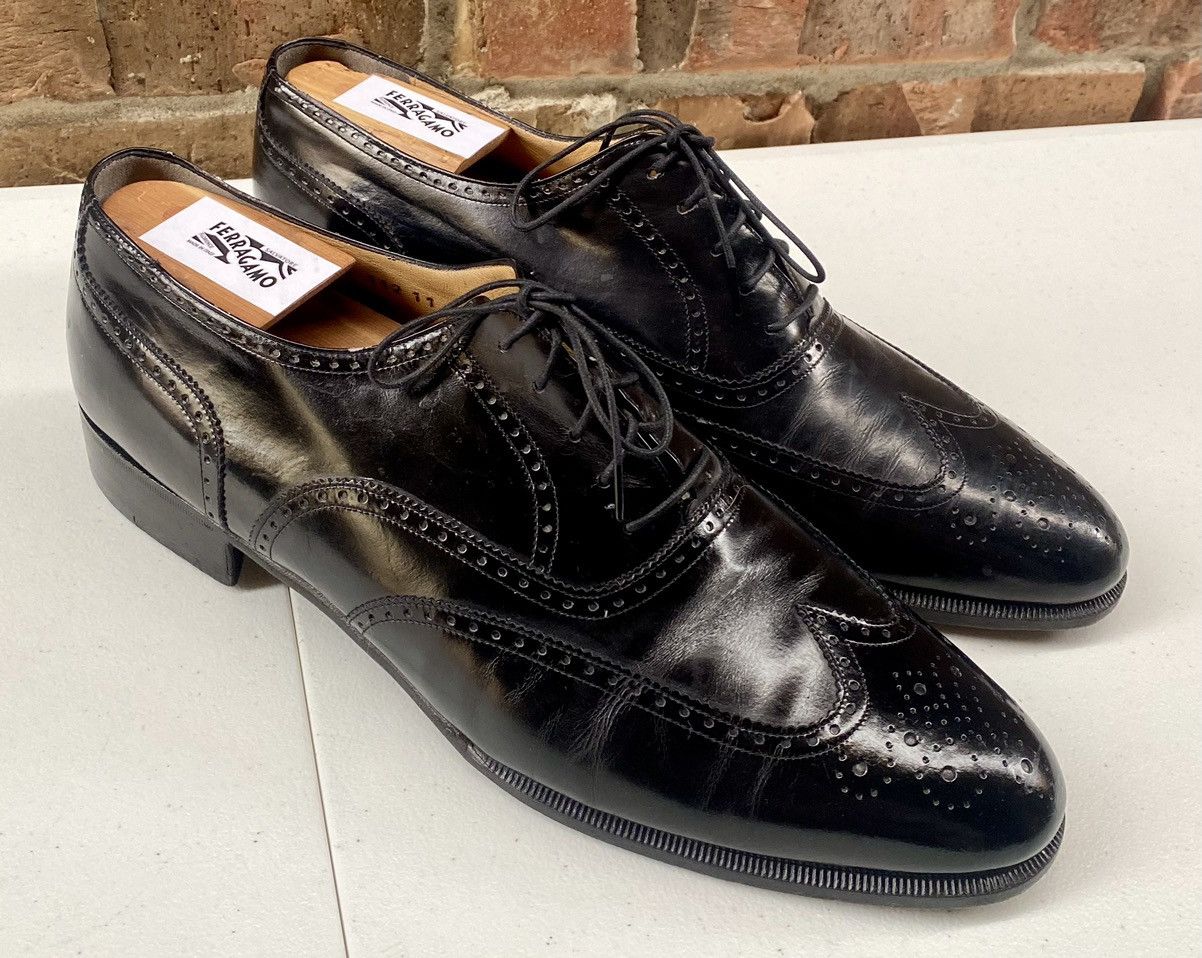 Salvatore Ferragamo Ferragamo 🇮🇹 Nero wingtip brogue oxfords 11 D VGC esquire Size US 11 / EU 44 - 6 Thumbnail