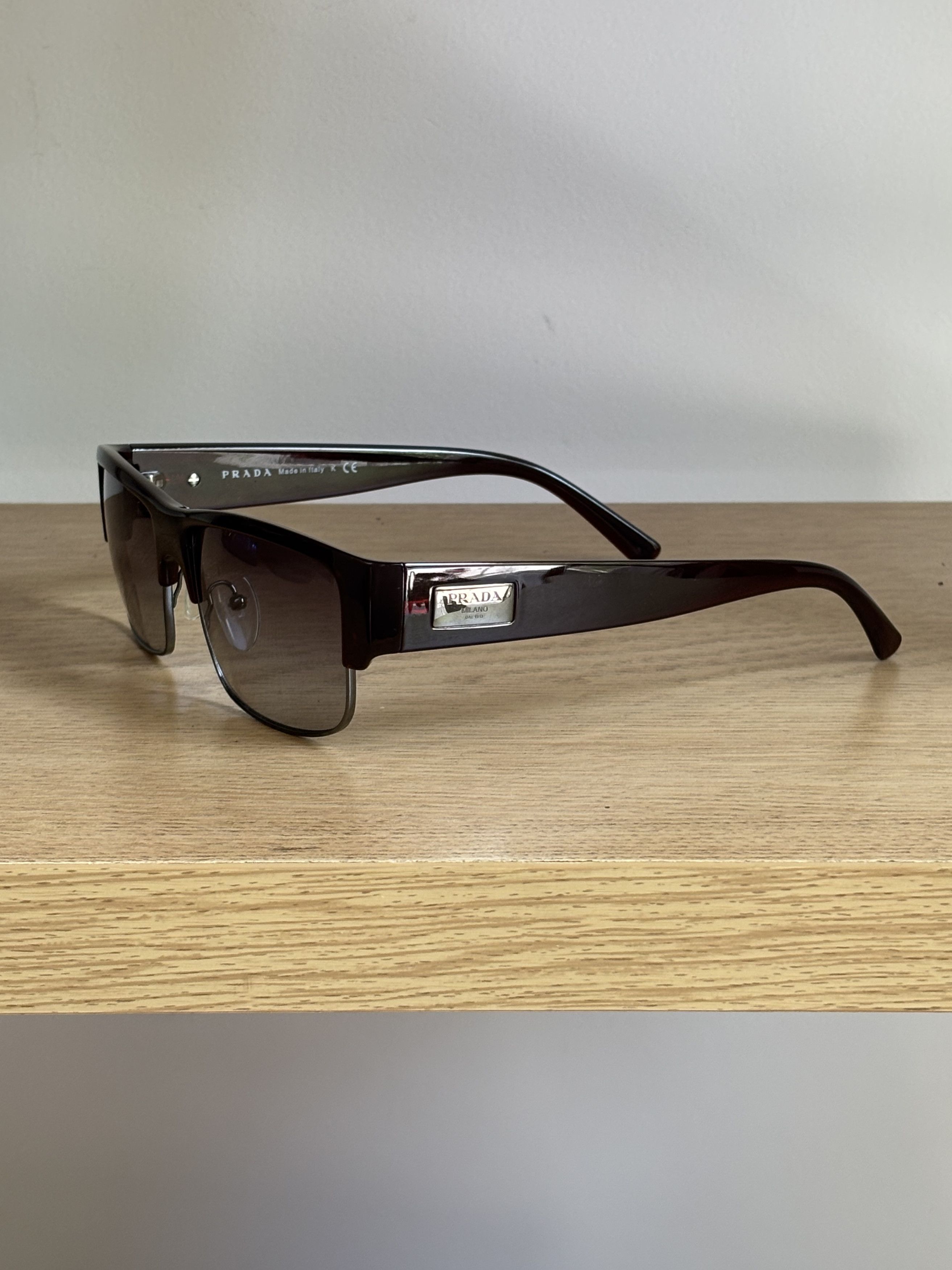 Prada × Vintage PRADA Sunglasses Rectangle Wrap Shield Symbole RI926 Size ONE SIZE - 1 Thumbnail